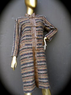 Yves Saint Laurent Horizontal Striped Fuzzy Wool Knit Women's Coat c 1970s