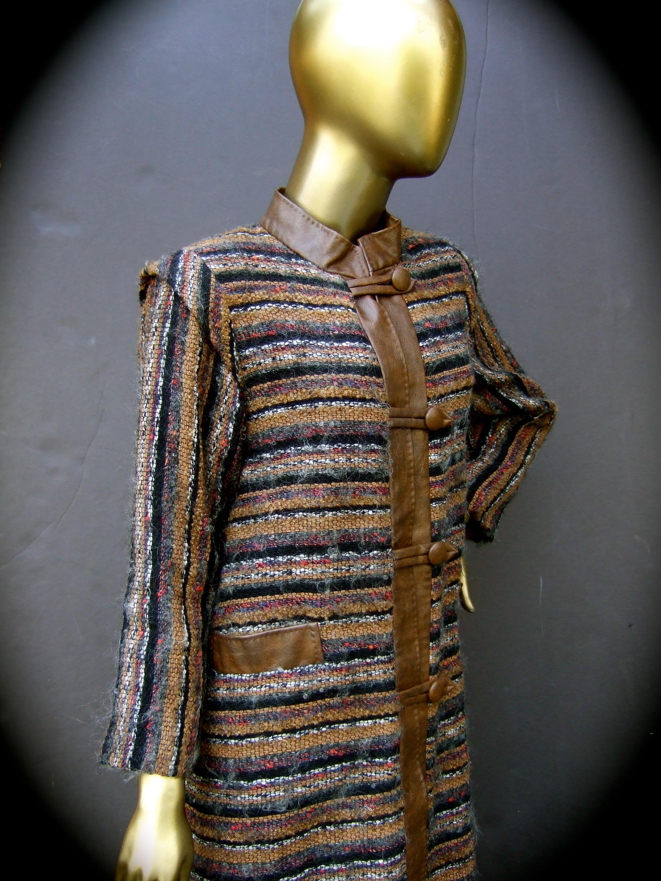 Yves Saint Laurent Horizontal Striped Fuzzy Wool Knit Women's Coat c 1970s In Good Condition In University City, MO