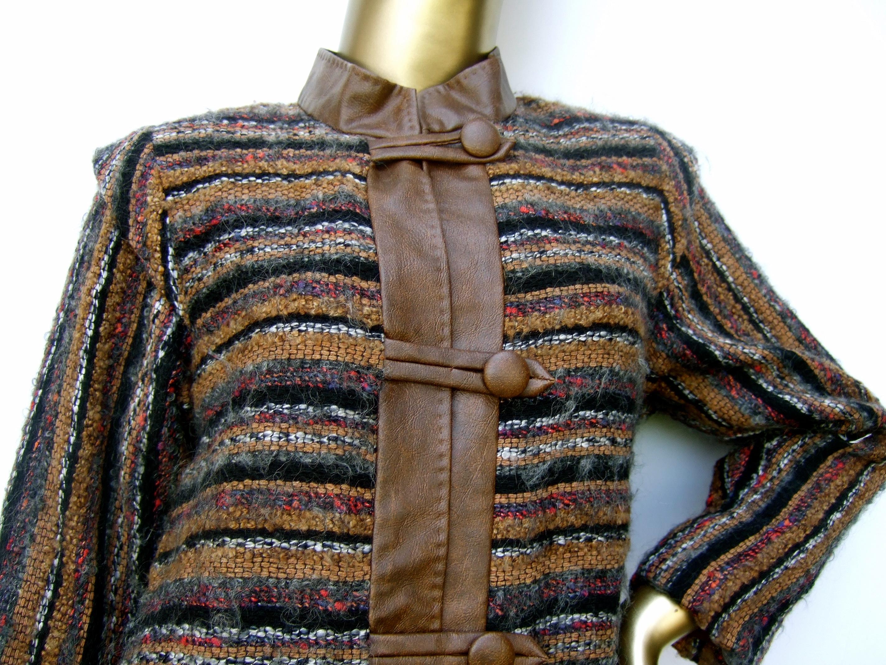 Yves Saint Laurent Horizontal Striped Fuzzy Wool Knit Women's Coat c 1970s 1