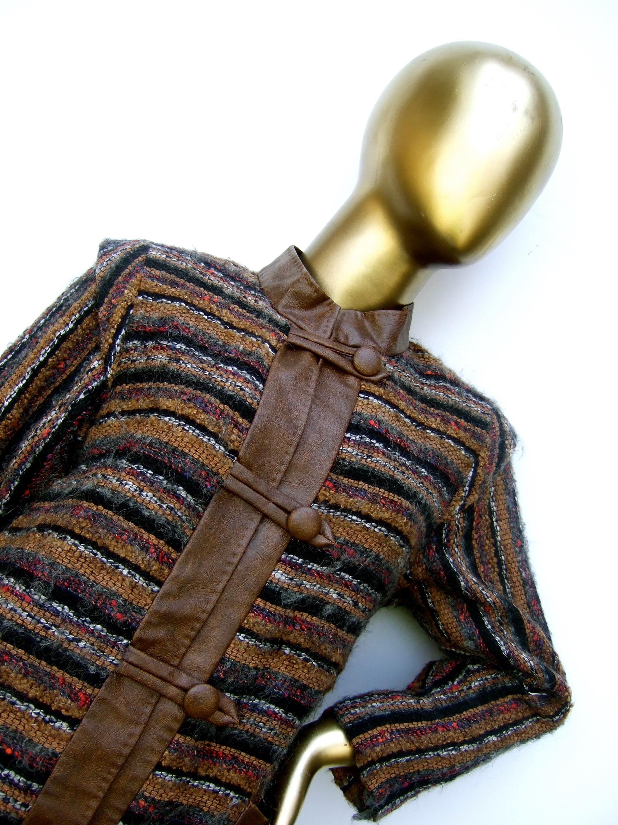 Yves Saint Laurent Horizontal Striped Fuzzy Wool Knit Women's Coat c 1970s 2