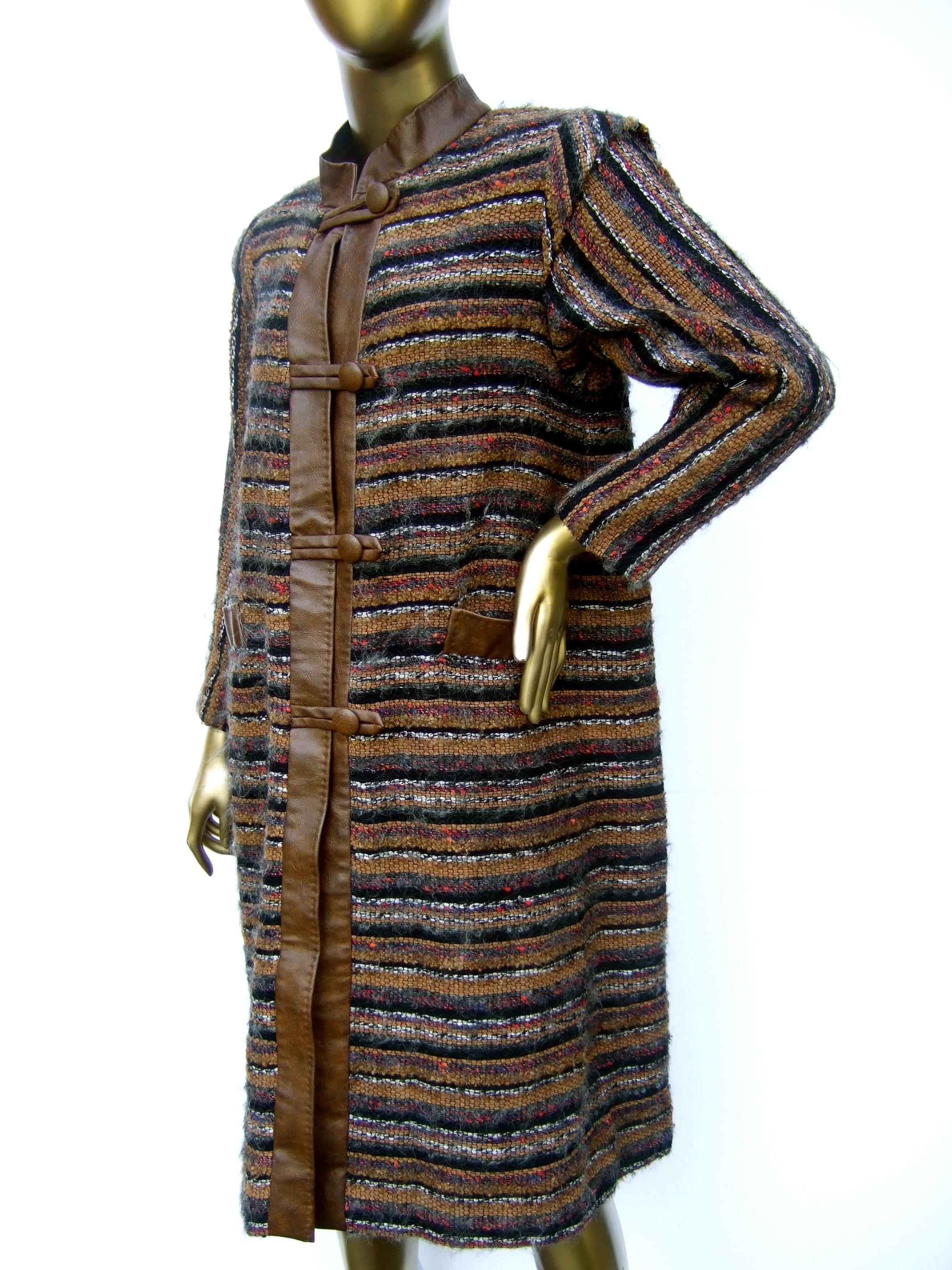 Yves Saint Laurent Horizontal Striped Fuzzy Wool Knit Women's Coat c 1970s 4