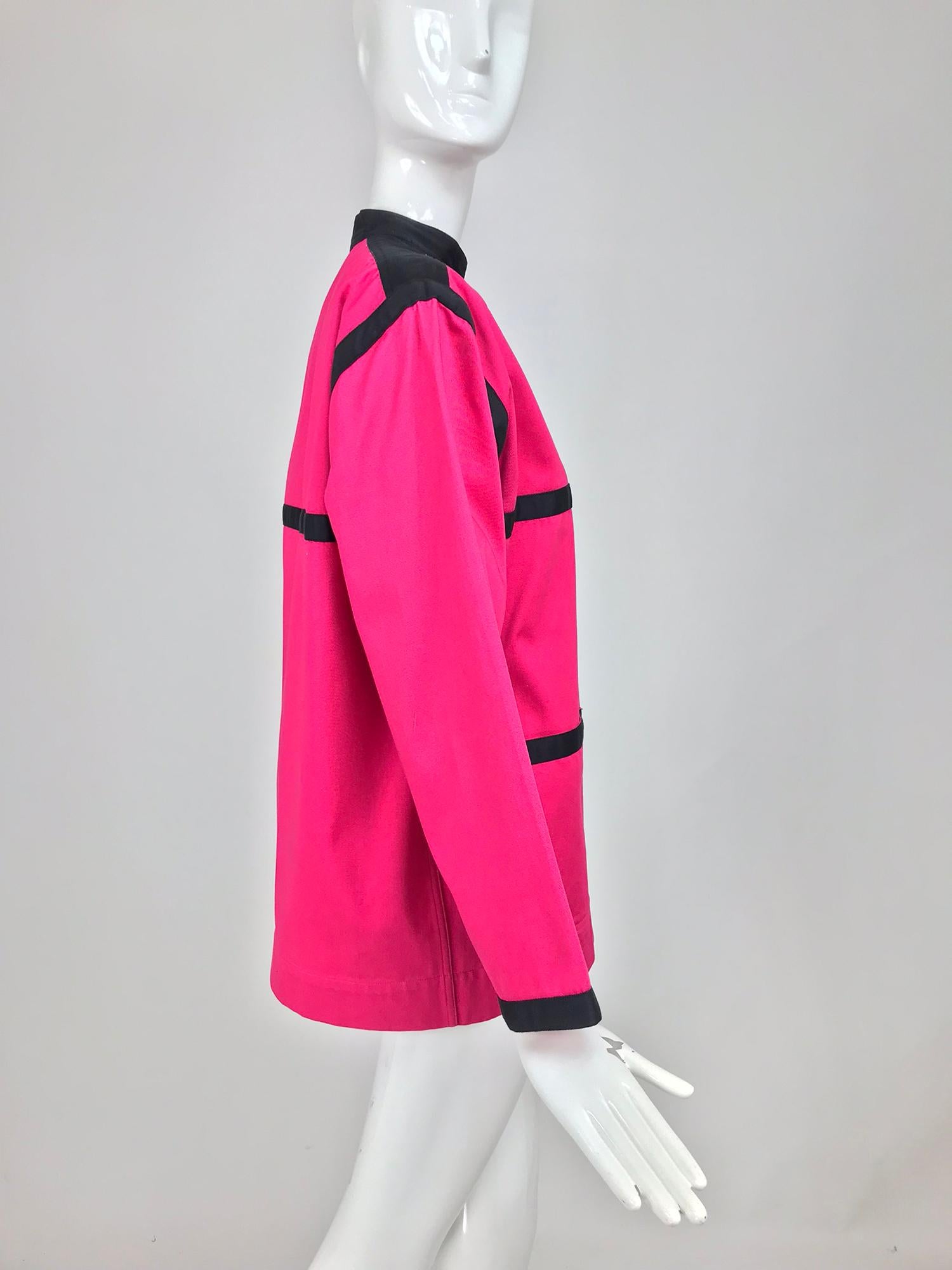 Yves Saint Laurent Hot Pink Colour Block Jacket 1970s In Good Condition For Sale In West Palm Beach, FL