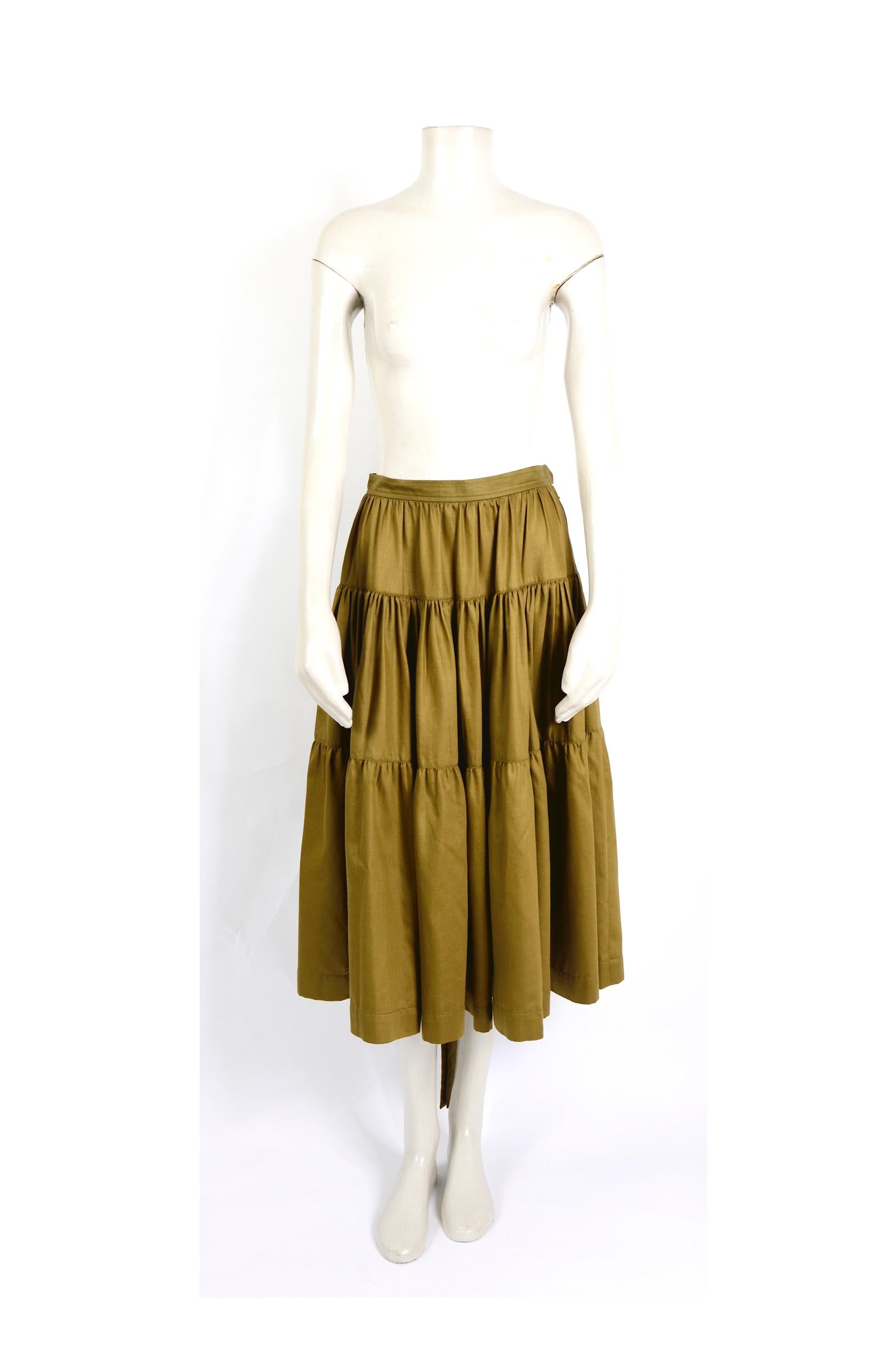 Yves Saint Laurent iconic 1970s vintage khaki cotton peasant top and skirt set 4