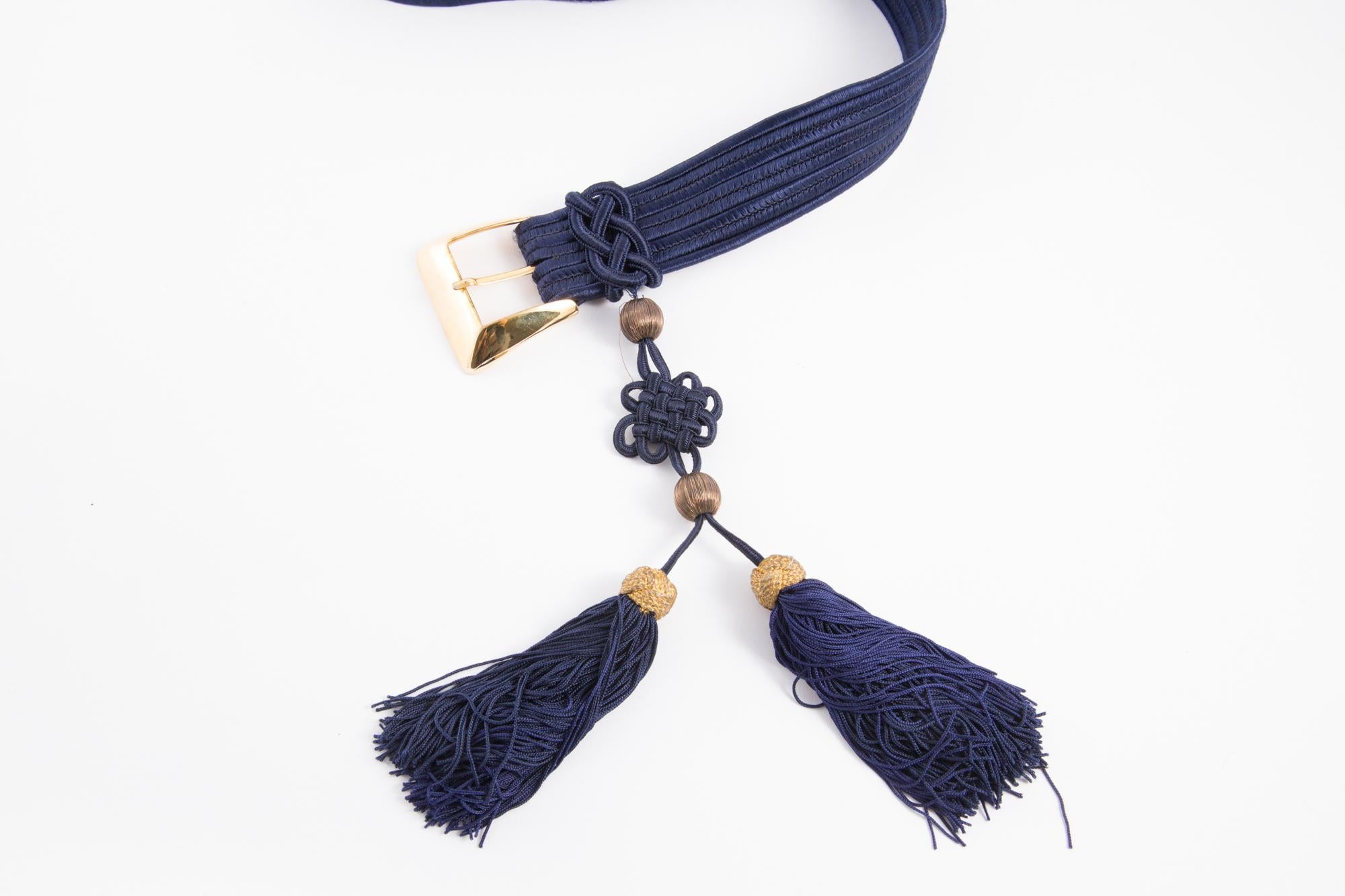 Yves Saint Laurent Iconic Blue Braided Belt 1