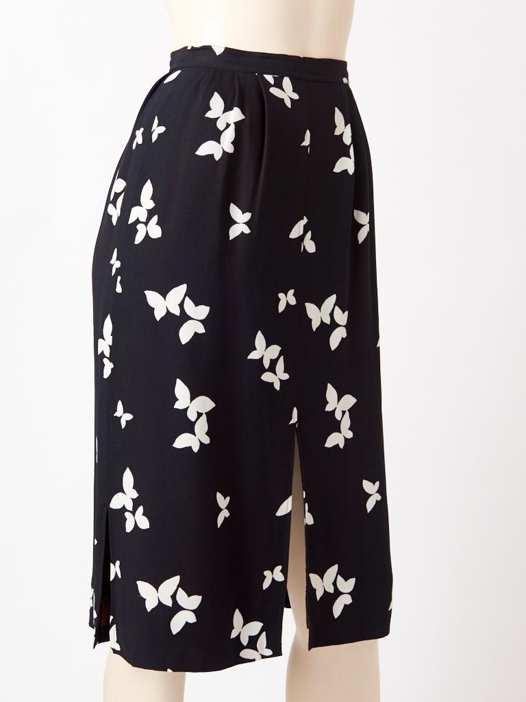 Black Yves Saint Laurent Iconic Butterfly Print Crepe Skirt