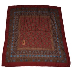 Pañuelo de Seda Yves Saint Laurent Iconic Multi Palsey Con Bordes Borgoña