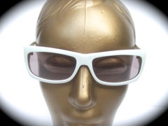 Yves Saint Laurent Italian White Plastic Frame Sunglasses in YSL Case c 1990s