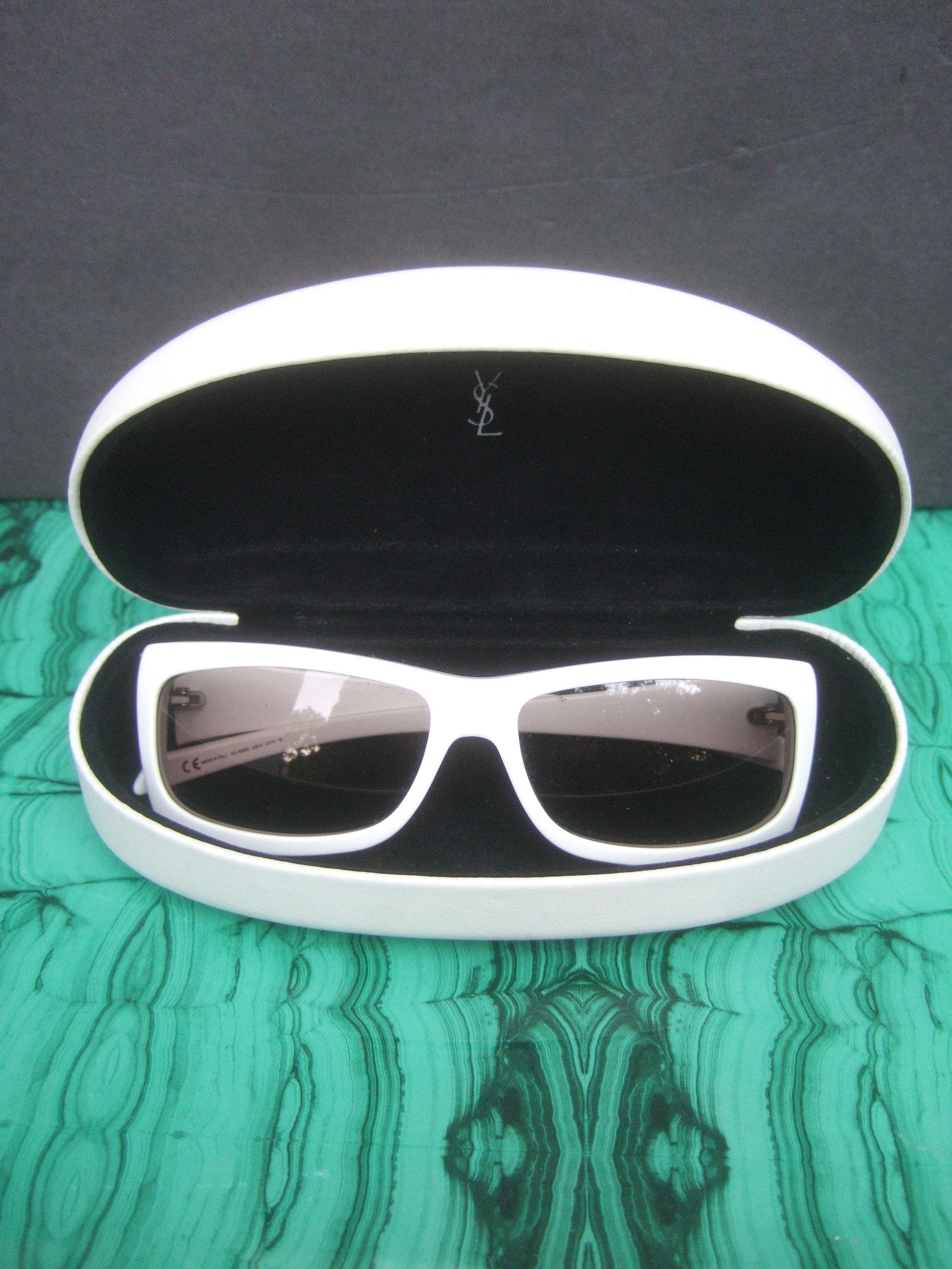 Yves Saint Laurent Italian White Plastic Frame Sunglasses in YSL Case c 1990s 2