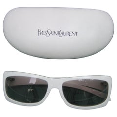 Yves Saint Laurent Italian White Plastic Frame Sunglasses in YSL Case c 1990s