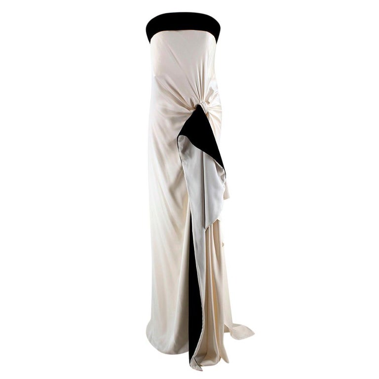 Yves Saint Laurent Ivory and Black Velvet Trimmed Strapless Gown - Size ...