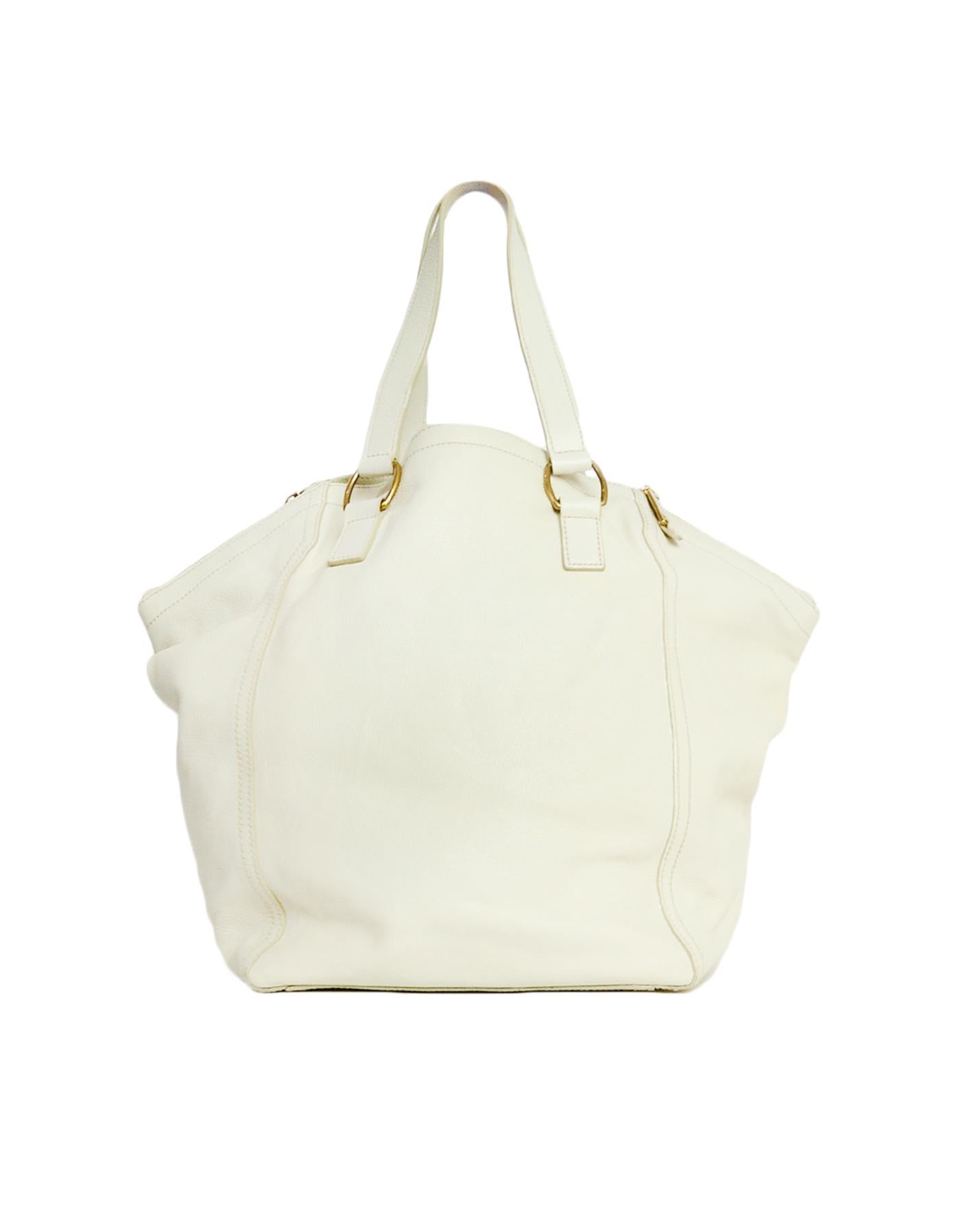 Beige Yves Saint Laurent Ivory Leather Large Downtown Tote Bag rt $1, 795