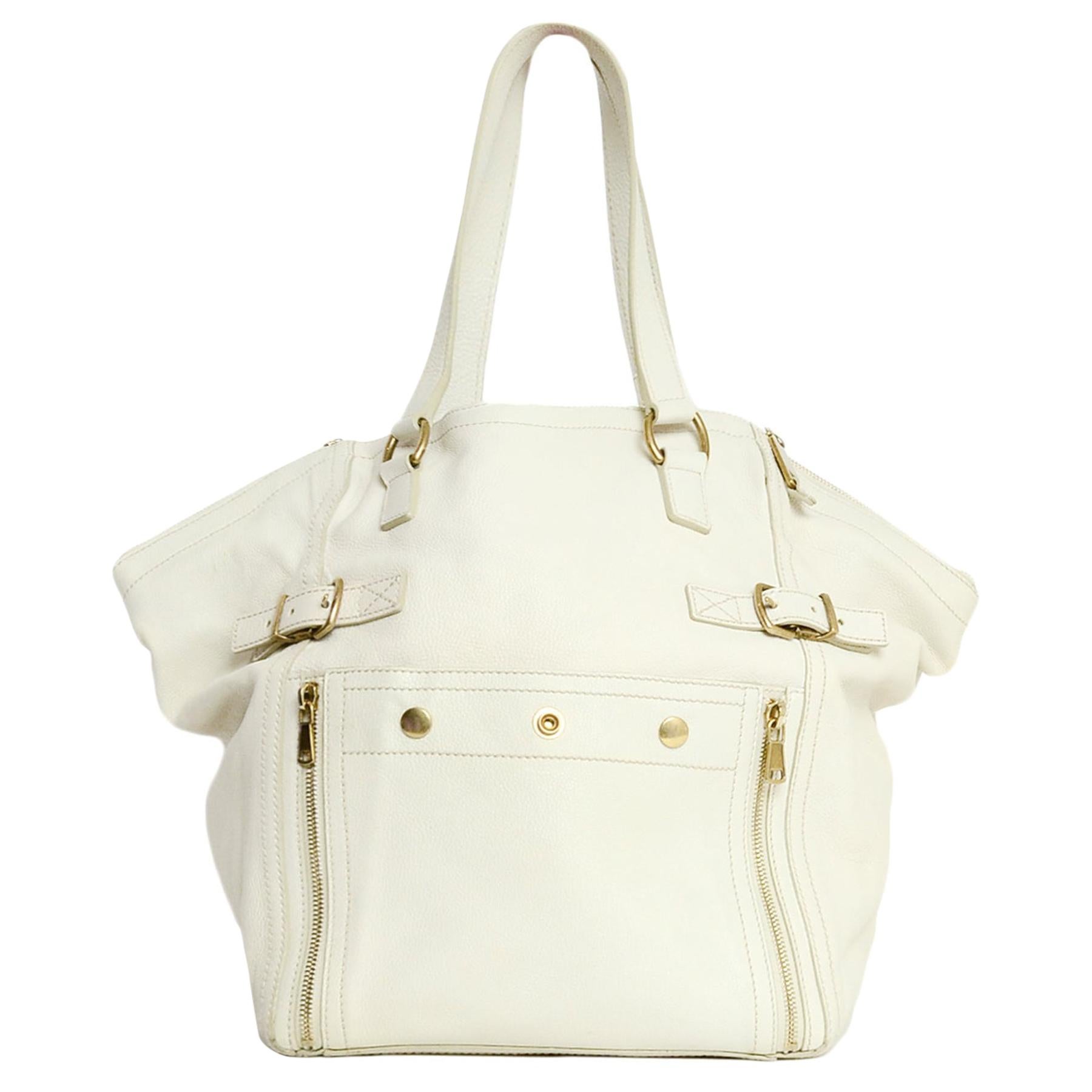Yves Saint Laurent Ivory Leather Large Downtown Tote Bag rt $1, 795