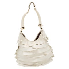 Yves Saint Laurent Ivory Leather St. Tropez Double Horn Hobo