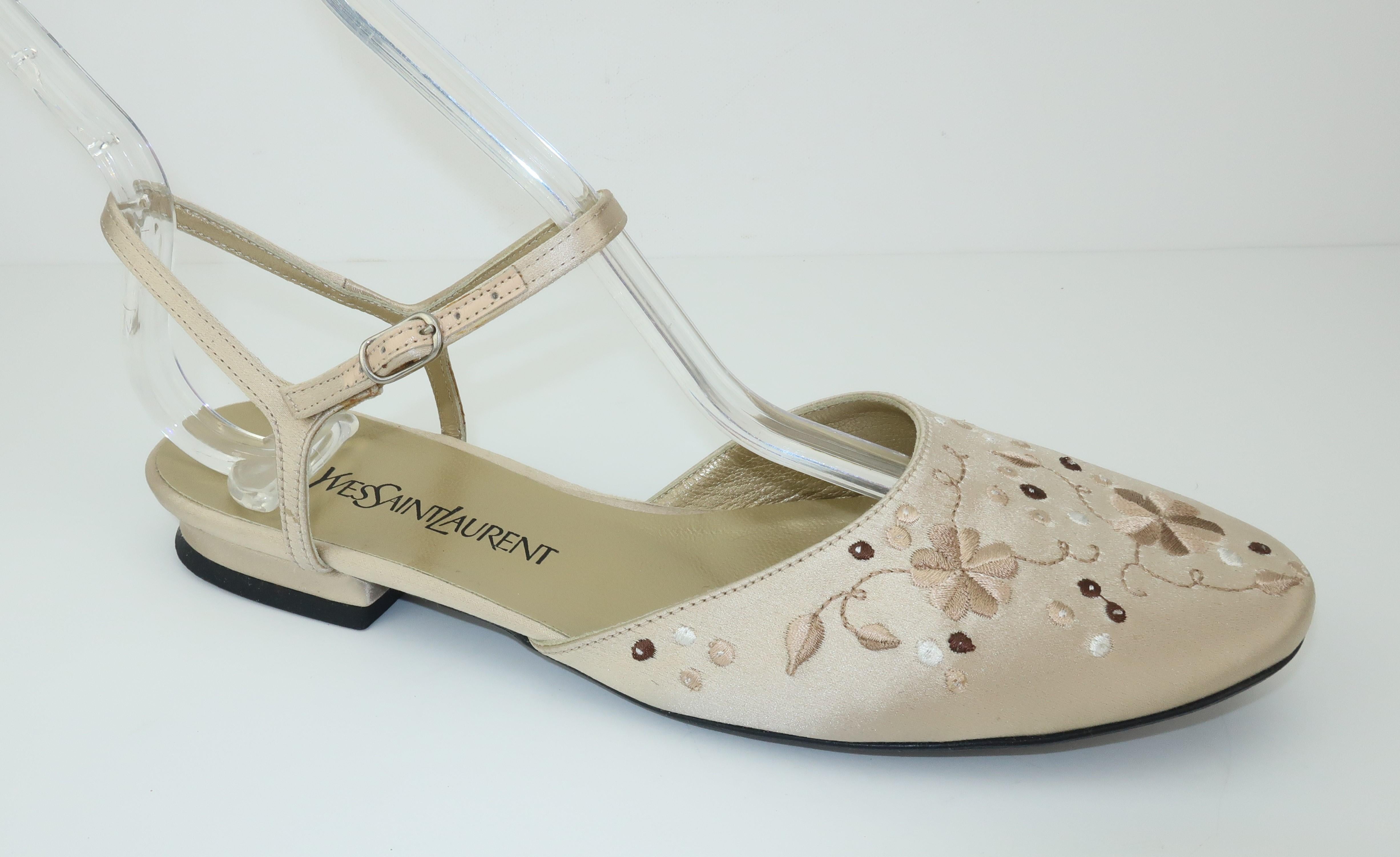 Yves Saint Laurent Ivory Satin Embroidered Shoes Sz 6 2