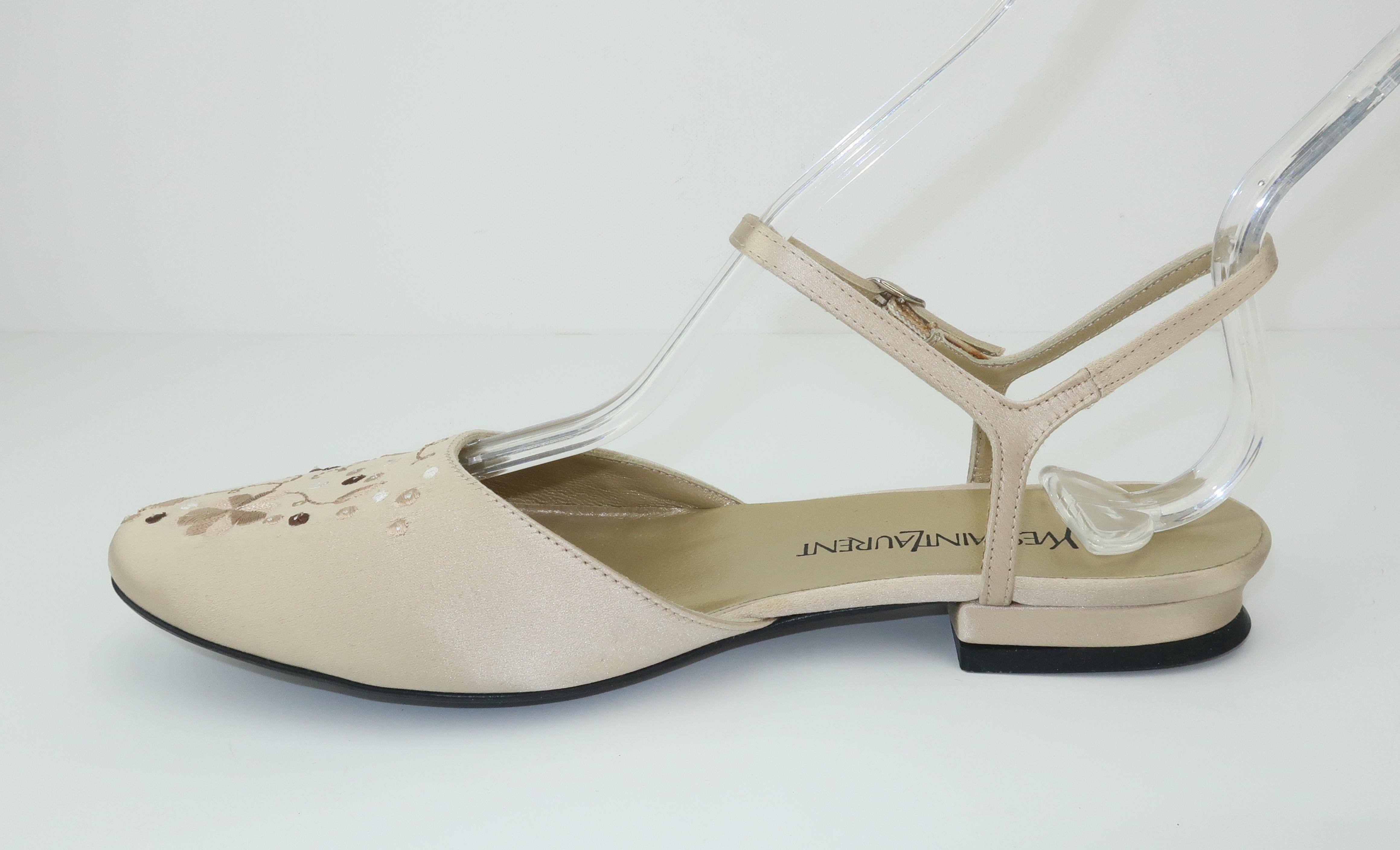 Yves Saint Laurent Ivory Satin Embroidered Shoes Sz 6 3