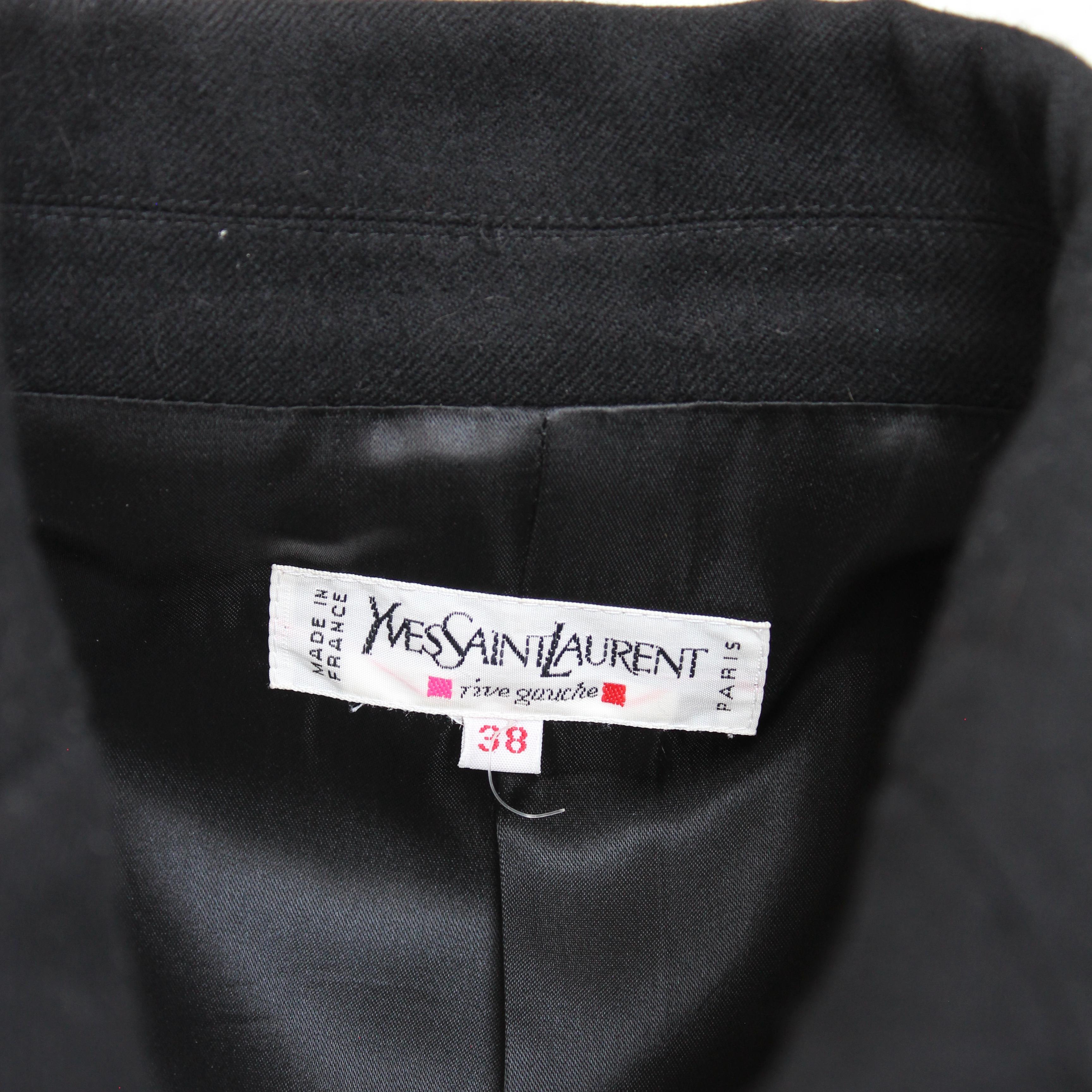 Yves Saint Laurent Jacket Black Wool Double Breasted Pea Coat Style Vintage 90s For Sale 8