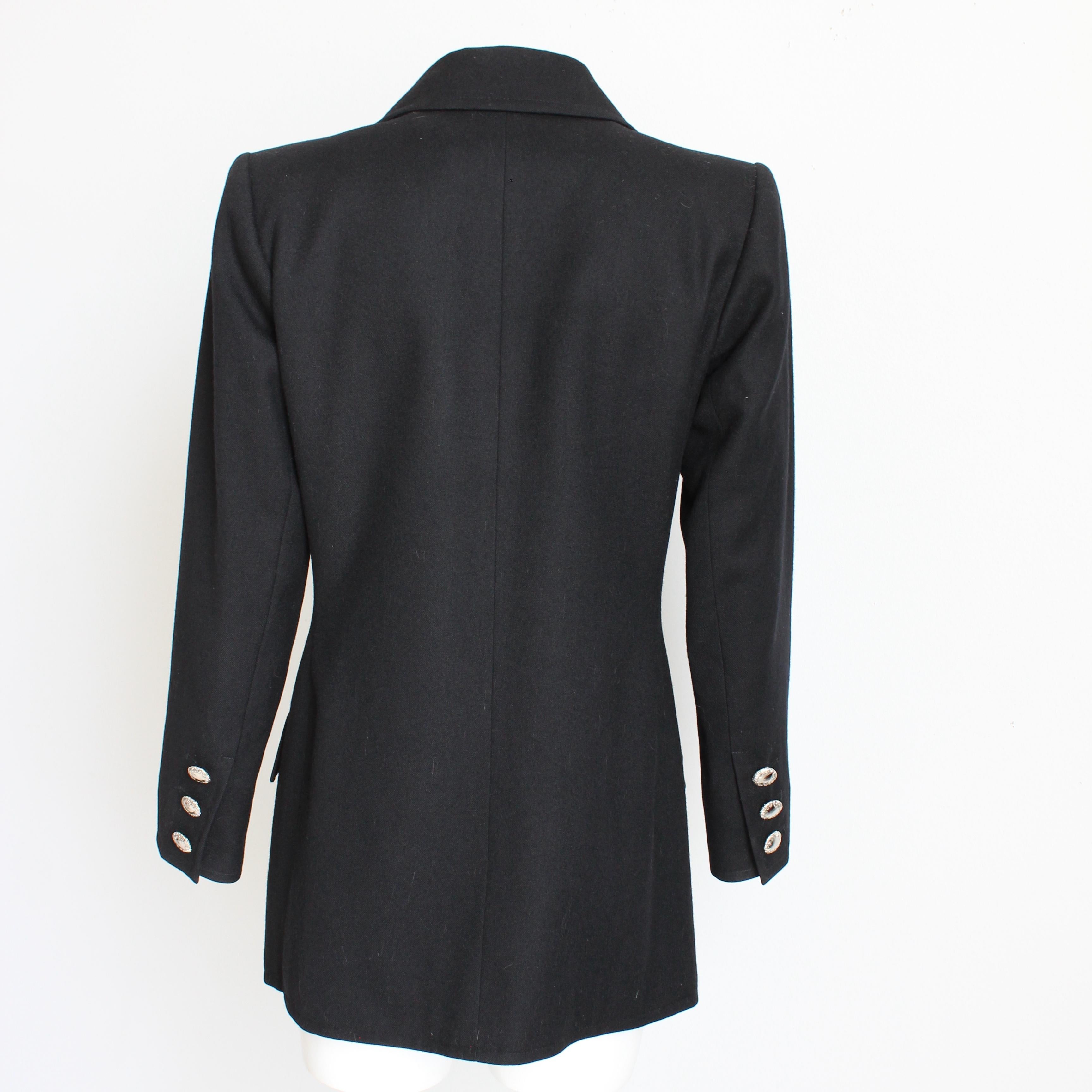 Yves Saint Laurent Jacket Black Wool Double Breasted Pea Coat Style Vintage 90s For Sale 4