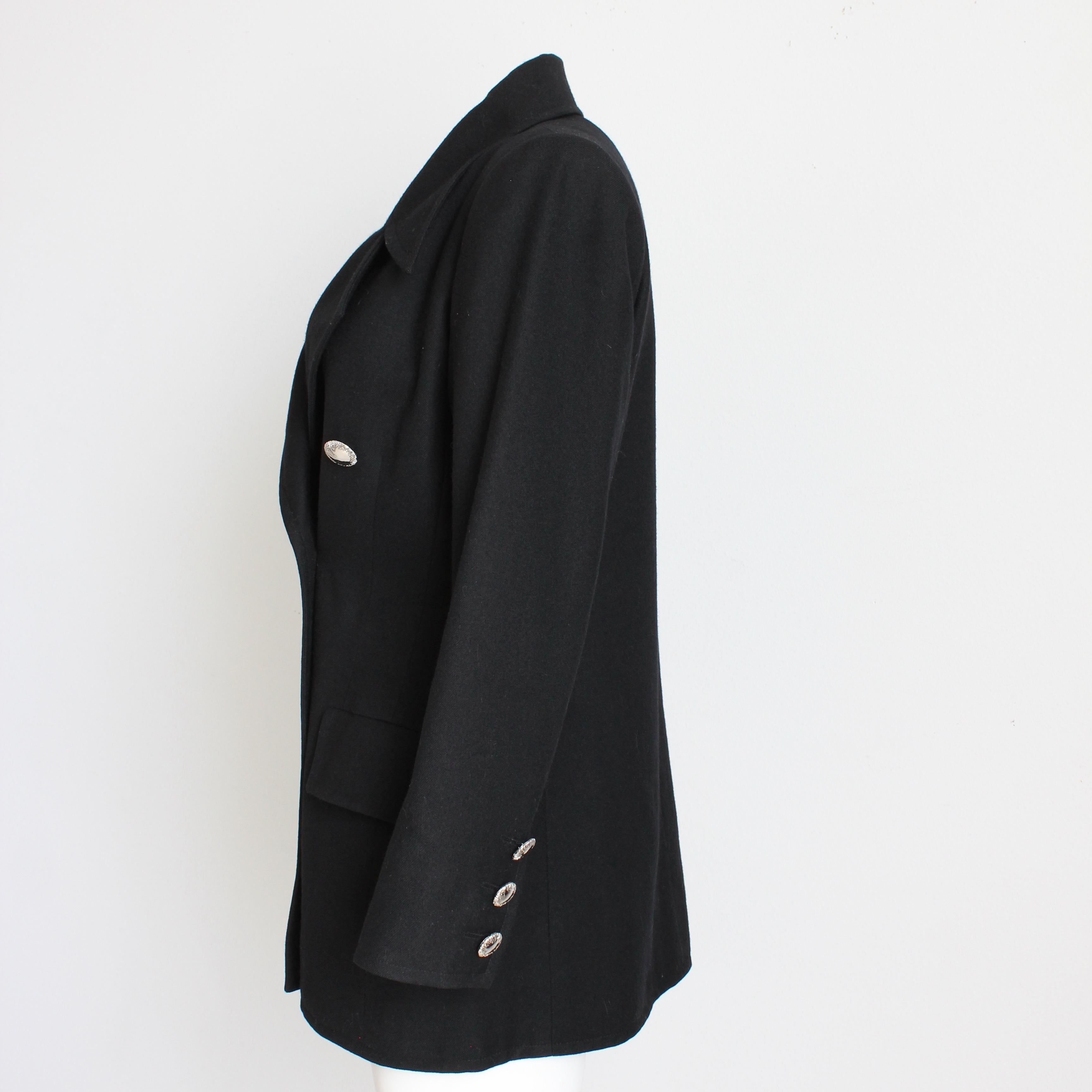 Yves Saint Laurent Jacket Black Wool Double Breasted Pea Coat Style Vintage 90s For Sale 5