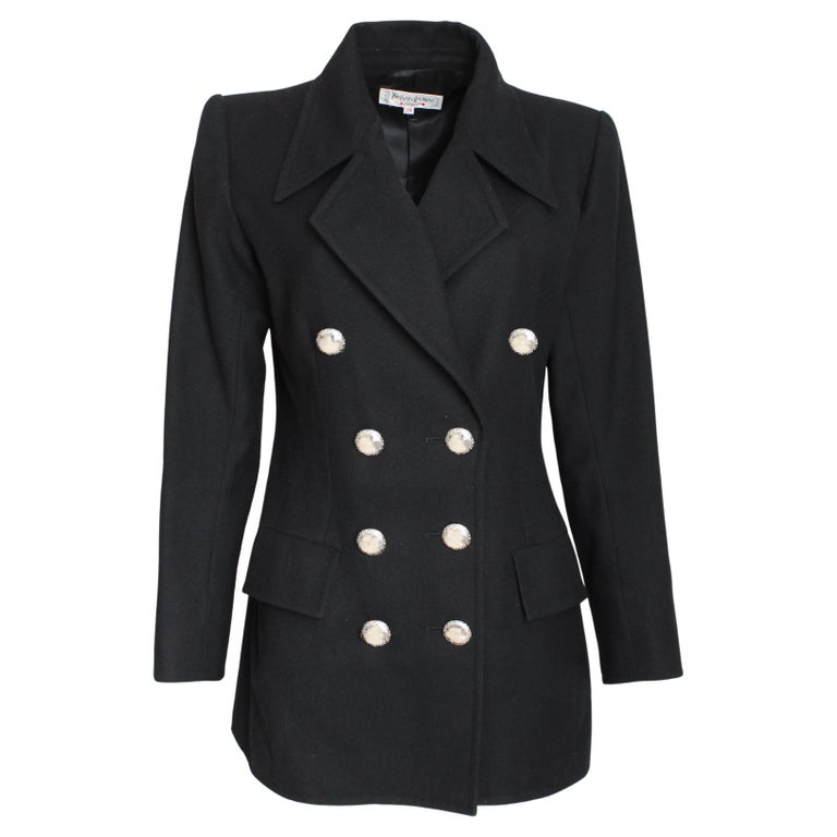 Yves Saint Laurent Jacket Black Wool Double Breasted Pea Coat Style ...