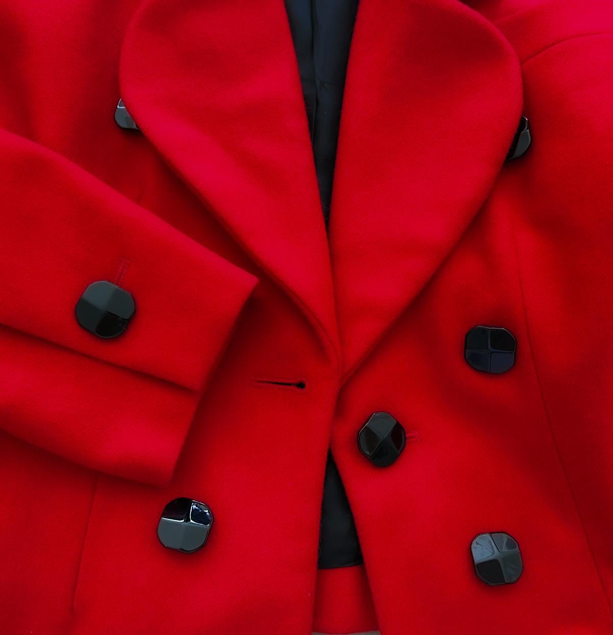 Yves Saint Laurent Jacket Red Black Velvet Collar YSL Rive Gauche Wool 2