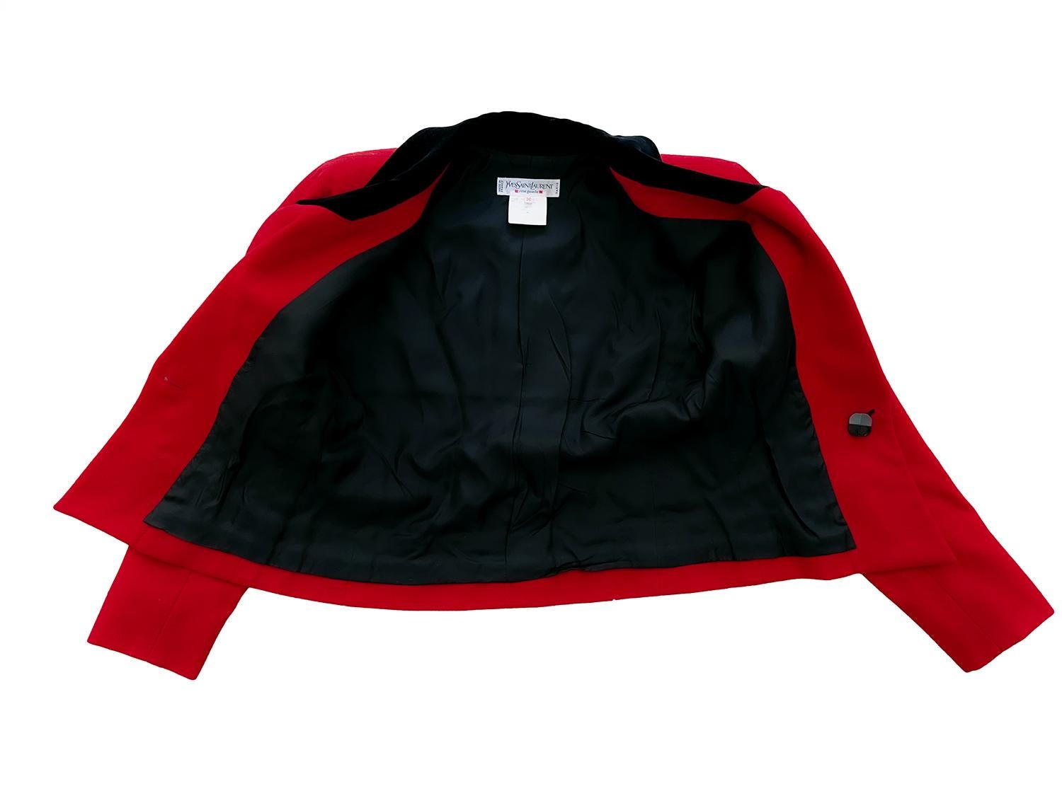 Yves Saint Laurent Jacket Red Black Velvet Collar YSL Rive Gauche Wool 1