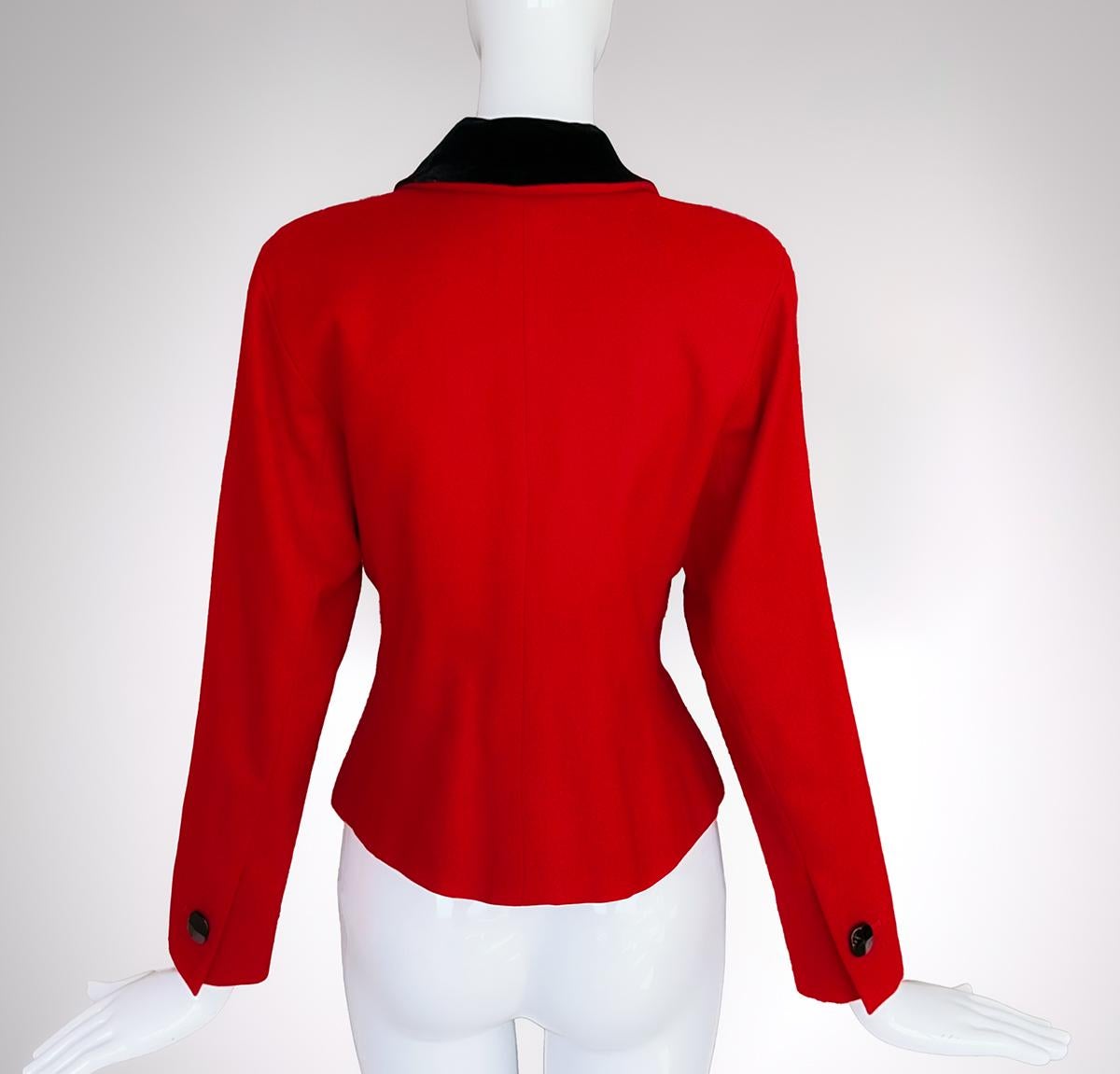 Yves Saint Laurent Jacket Red Black Velvet Collar YSL Rive Gauche Wool 4