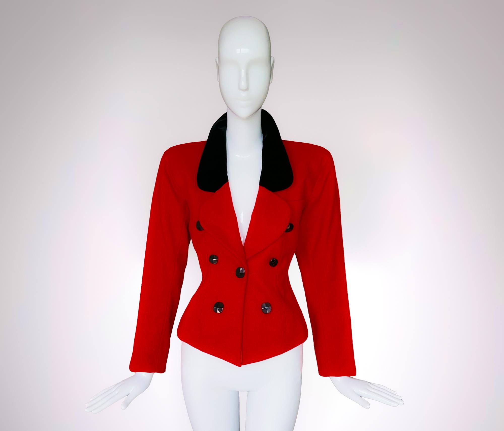 Yves Saint Laurent Jacket Red Black Velvet Collar YSL Rive Gauche Wool 5