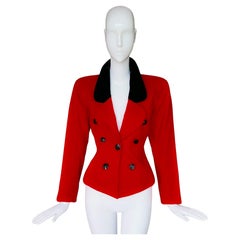 Yves Saint Laurent Jacket Red Black Velvet Collar YSL Rive Gauche Wool
