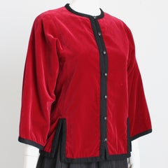 Yves Saint Laurent Jacket Red Velvet Black Trim Ballet Russes Vintage 70s Sz 38
