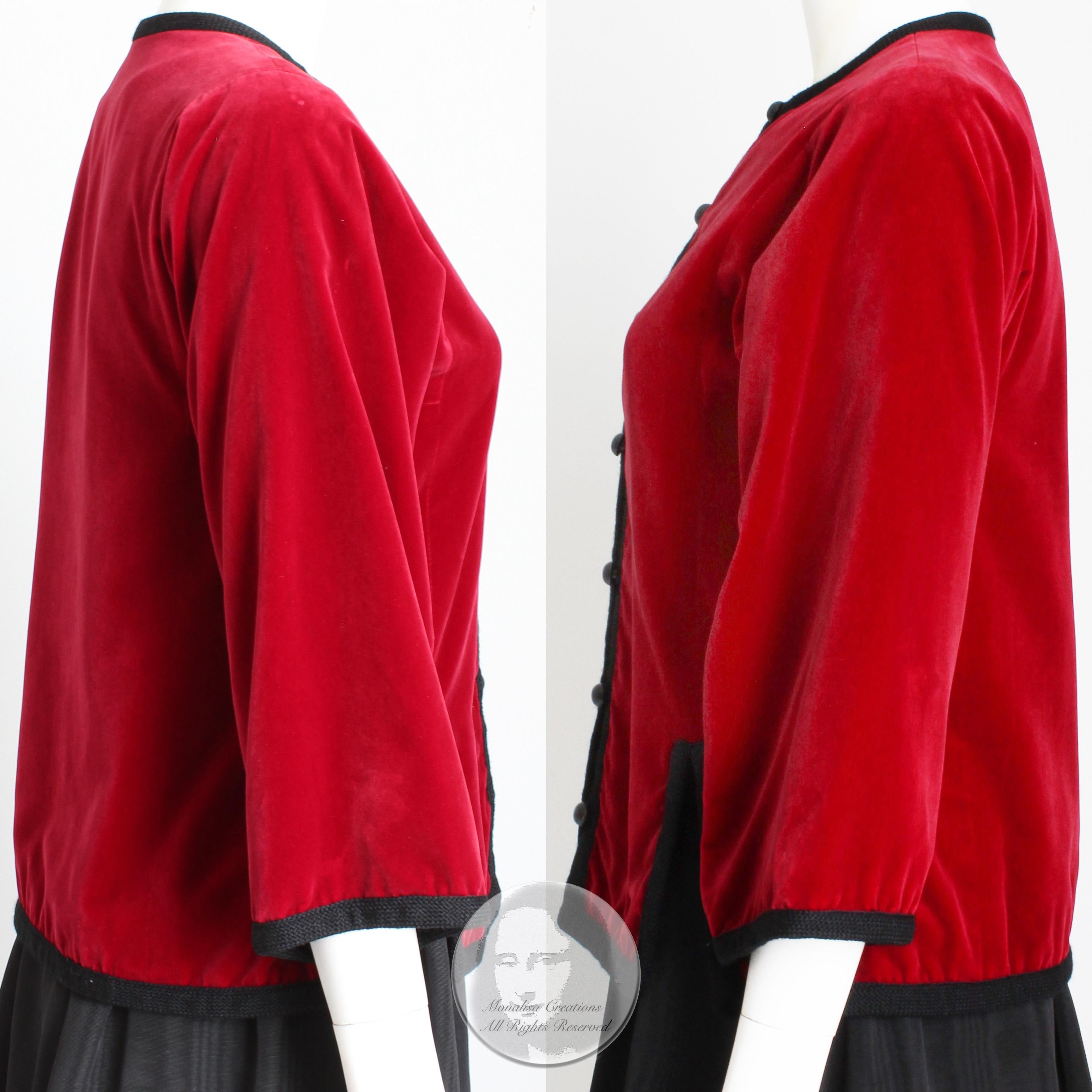 Yves Saint Laurent Jacket Red Velvet Black Trim Ballet Russes Vintage 70s Sz 38 For Sale 1