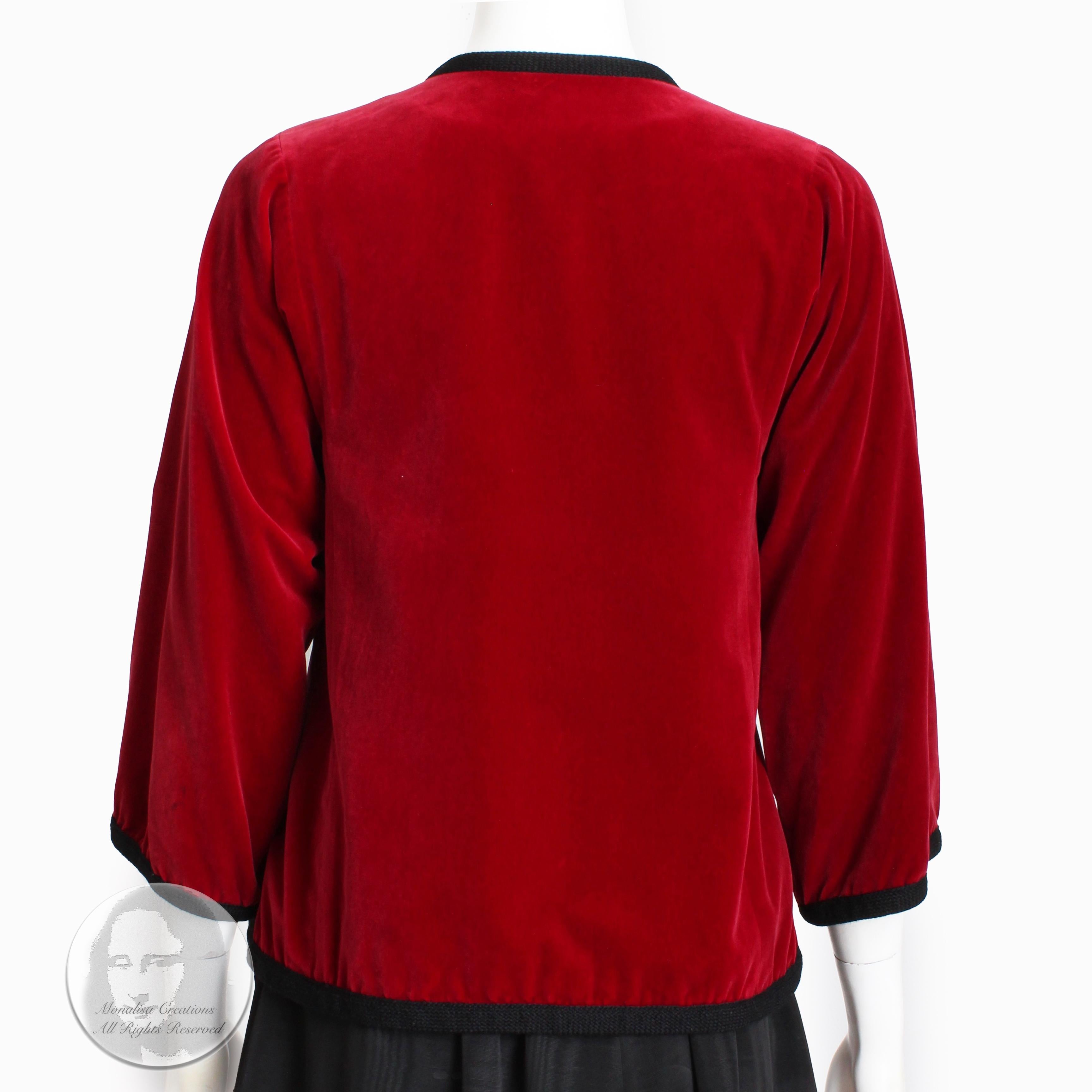 Yves Saint Laurent Jacket Red Velvet Black Trim Ballet Russes Vintage 70s Sz 38 For Sale 2