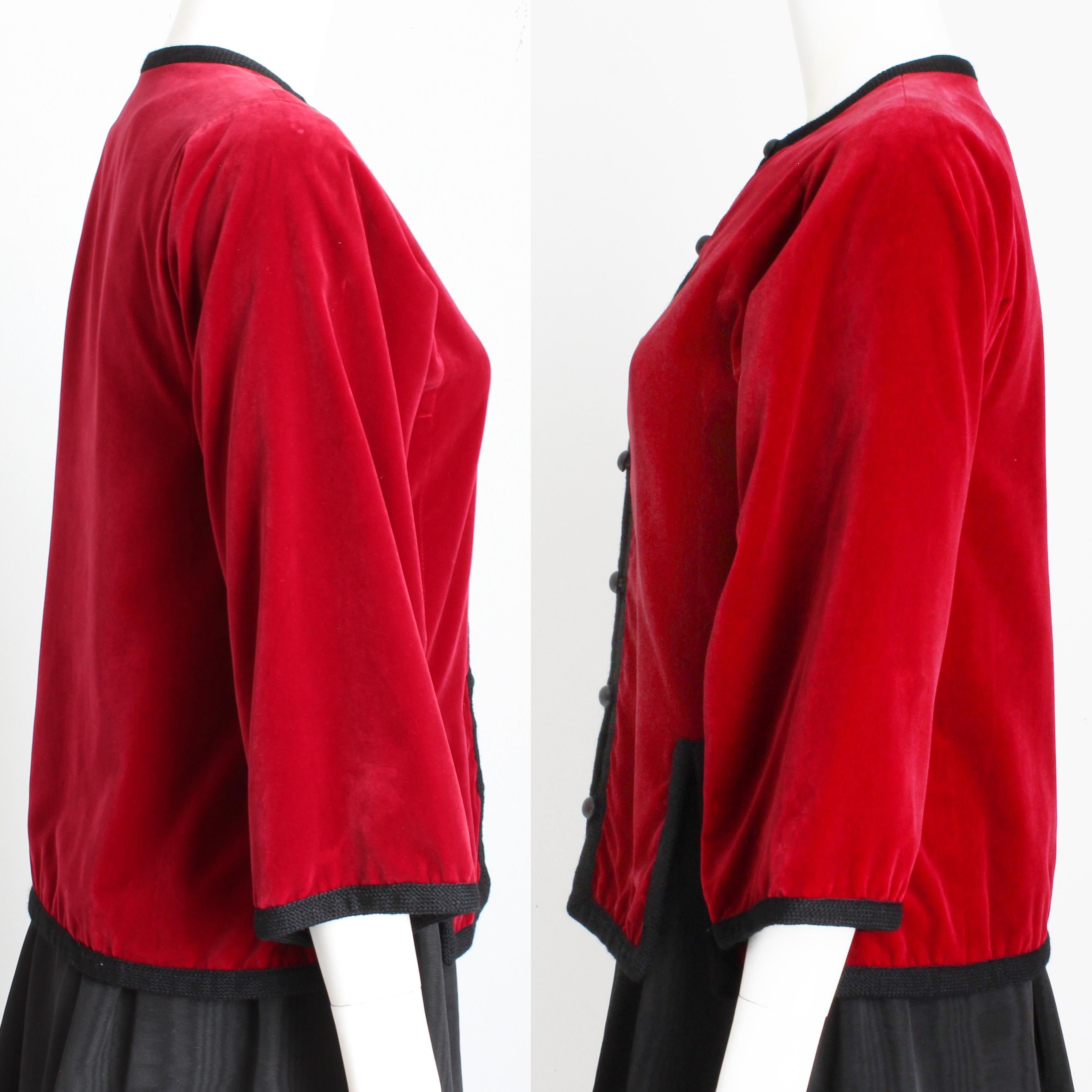 Yves Saint Laurent Jacket Red Velvet Black Trim Ballet Russes Vintage 70s Sz 38 For Sale 2