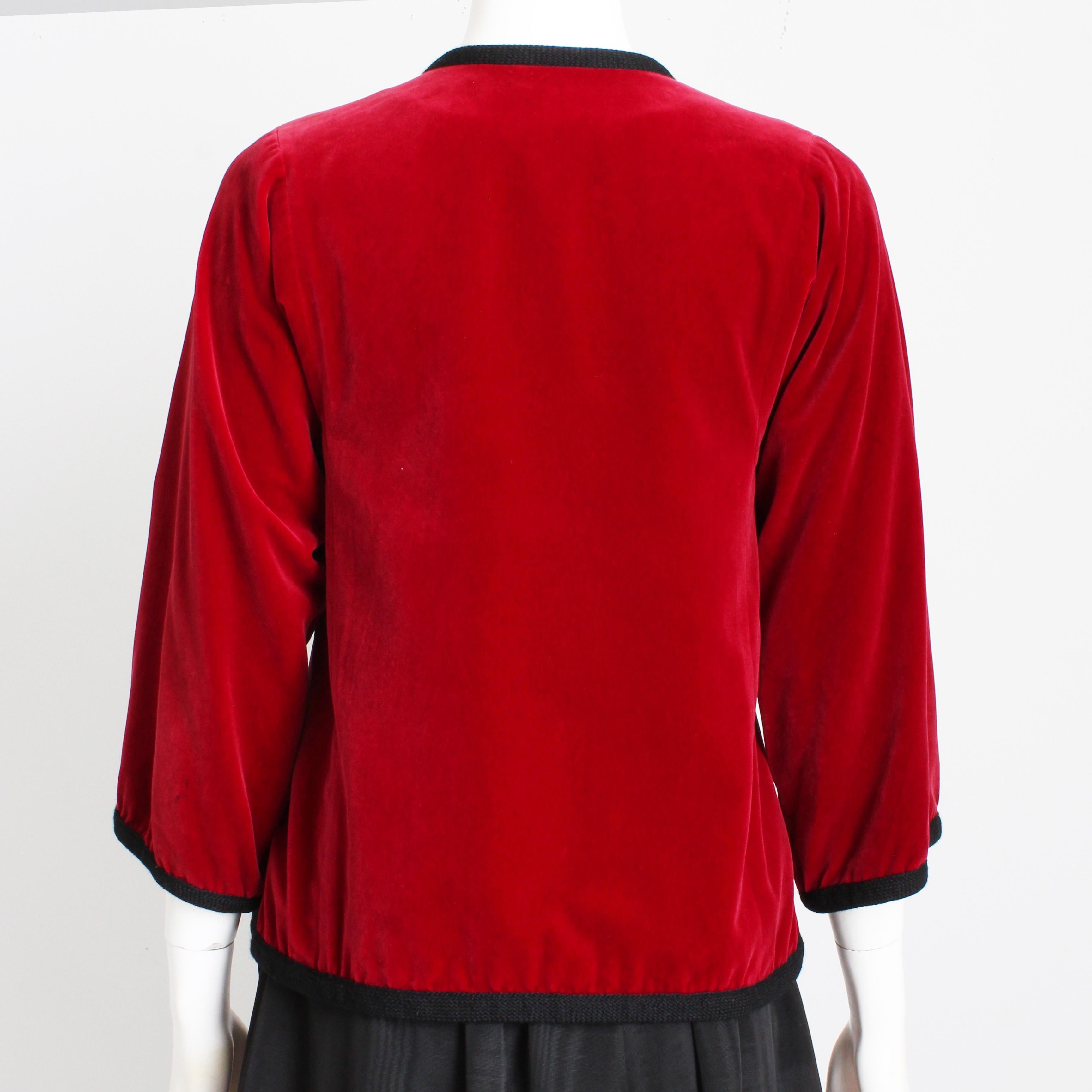 Yves Saint Laurent Jacket Red Velvet Black Trim Ballet Russes Vintage 70s Sz 38 For Sale 3
