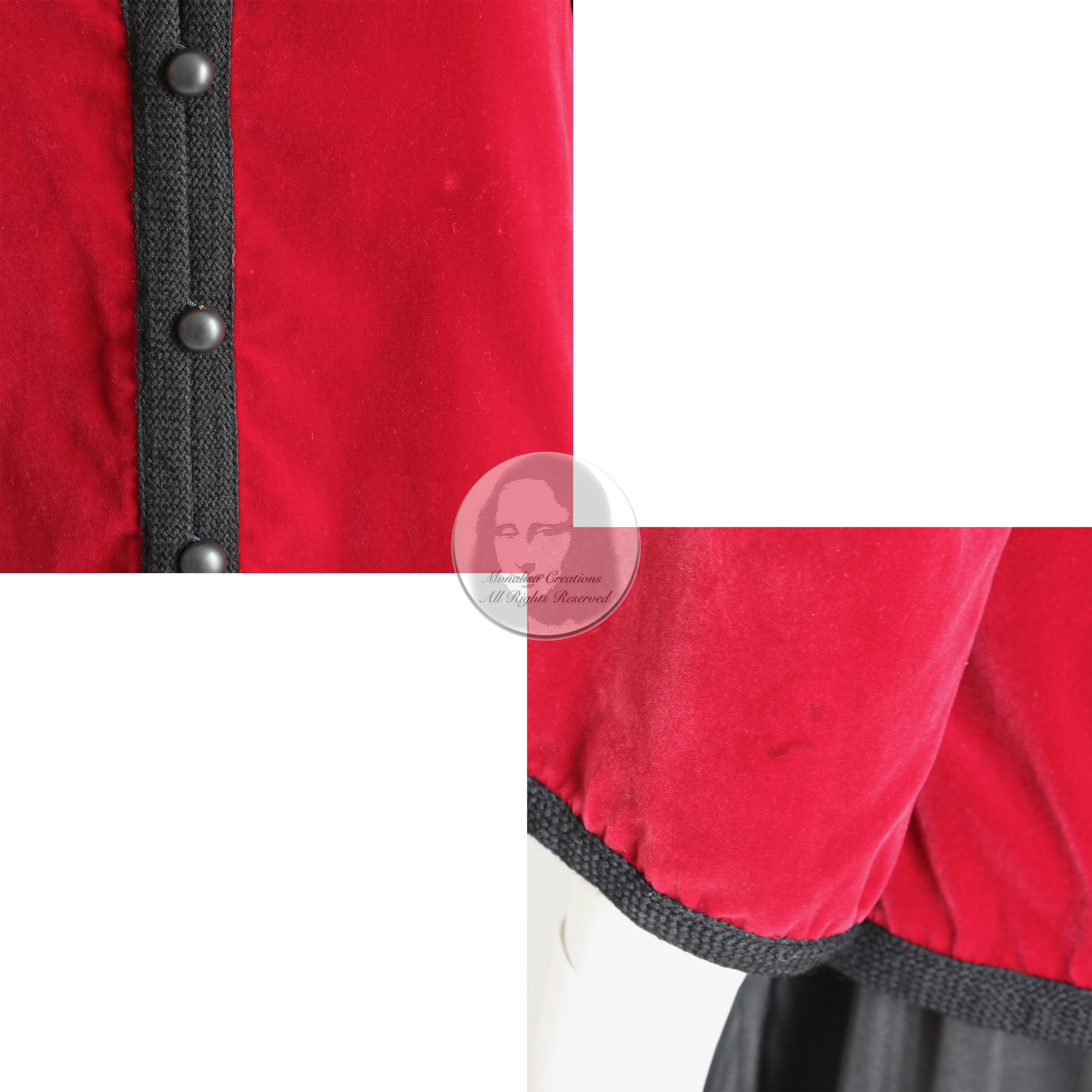 Yves Saint Laurent Jacket Red Velvet Black Trim Ballet Russes Vintage 70s Sz 38 For Sale 5
