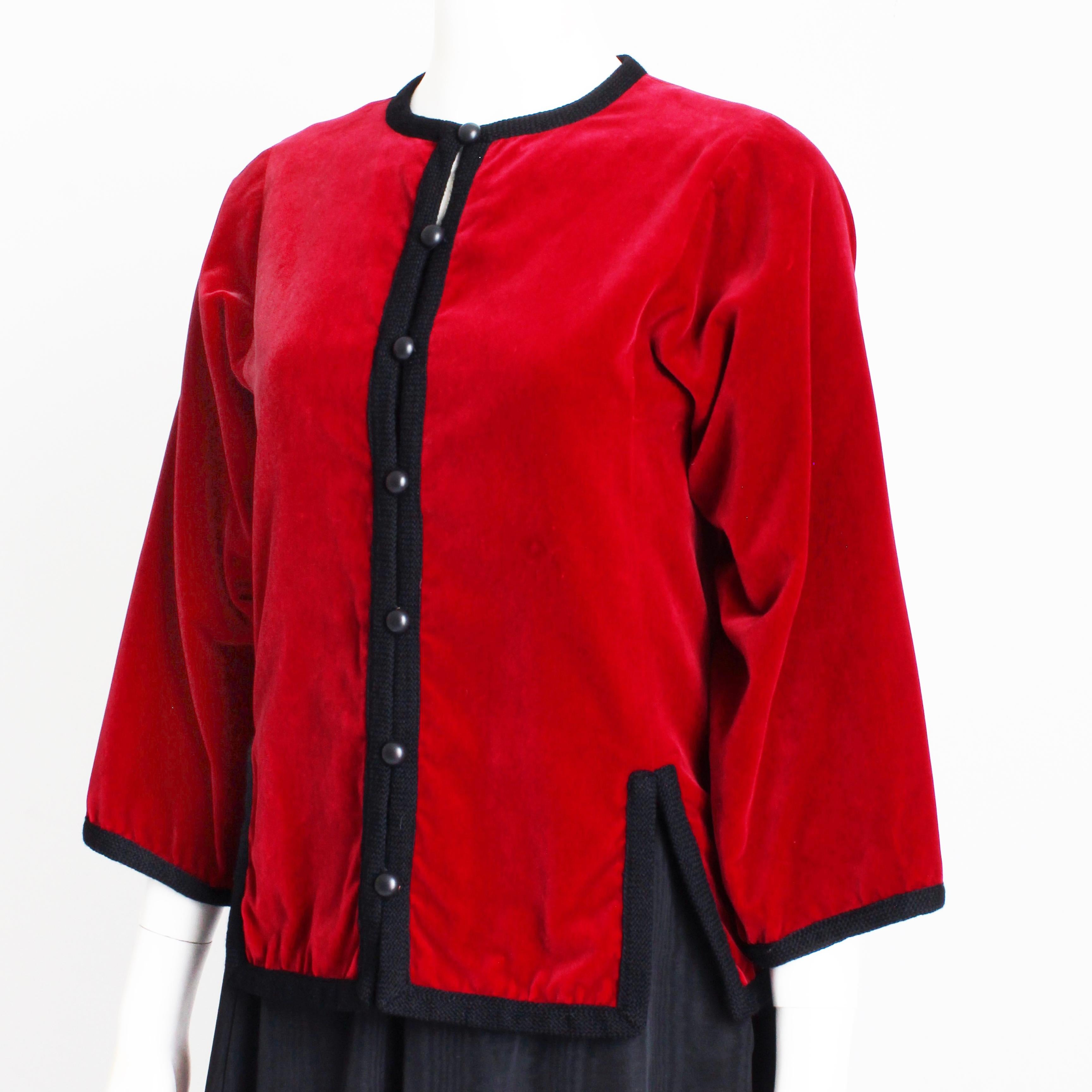 Yves Saint Laurent Jacket Red Velvet Black Trim Ballet Russes Vintage 70s Sz 38 For Sale 1