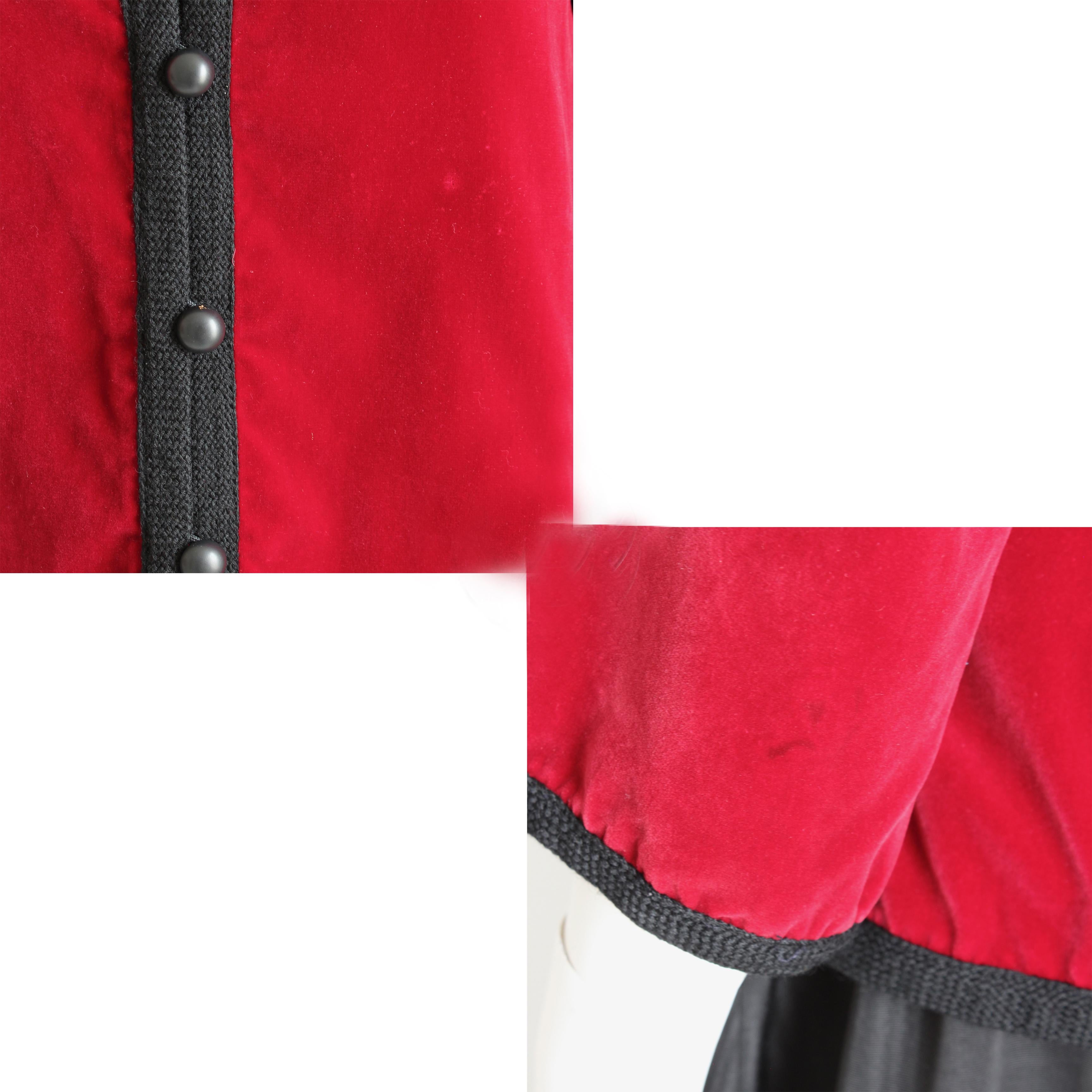 Yves Saint Laurent Jacket Red Velvet Black Trim Ballet Russes Vintage 70s Sz 38 For Sale 5