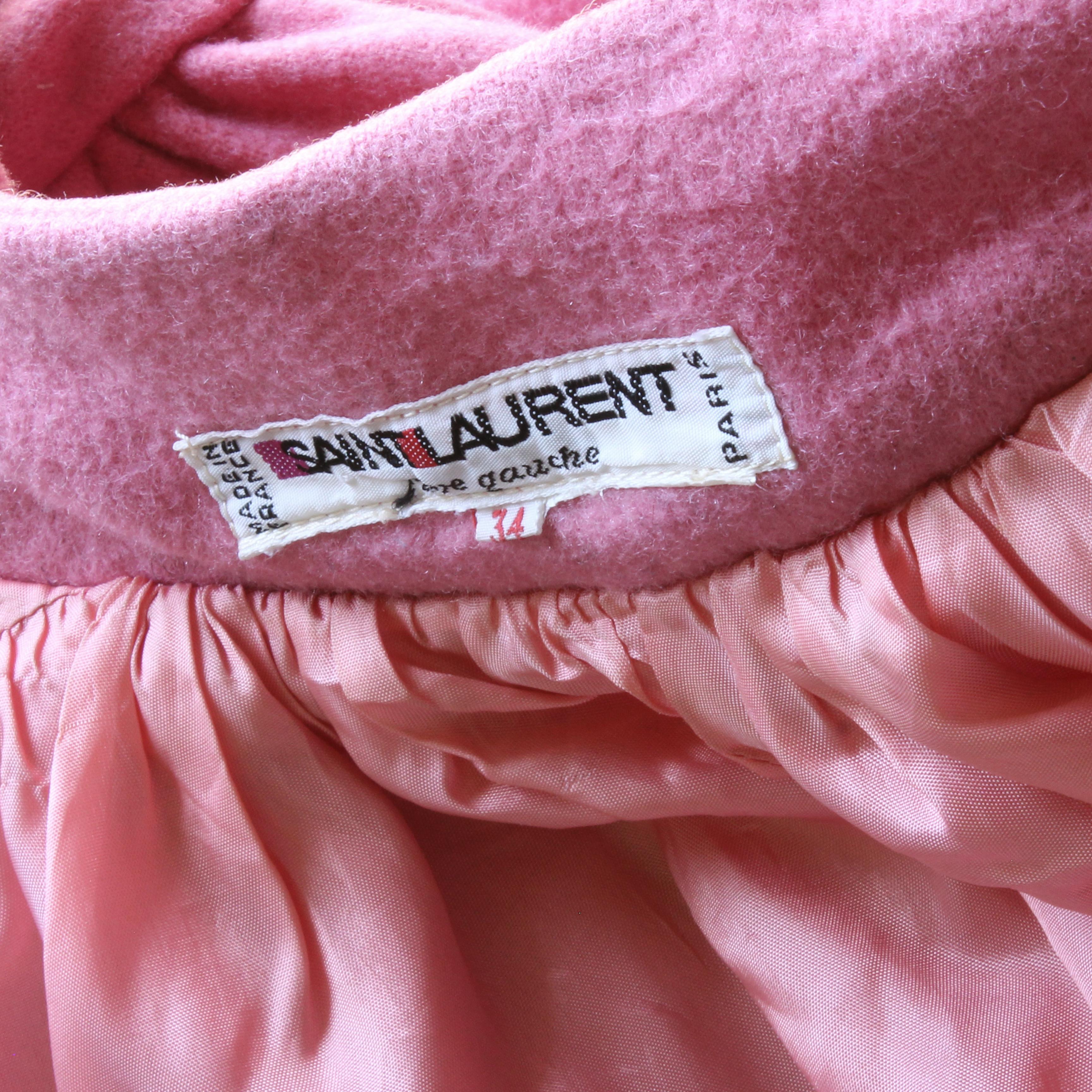 Yves Saint Laurent Jacket Swing Coat Pink Wool Vintage Size 34 3