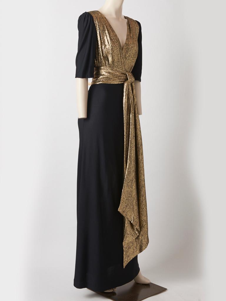 Black Yves Saint Laurent  Rive Gauche 40's Inspired Jersey and Gold Lamé Gown