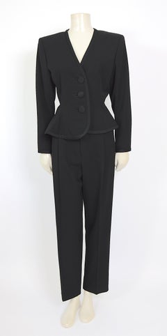 Yves Saint Laurent jet black vintage 80s large shoulders smoking evening suit