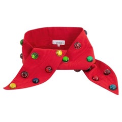 Yves Saint Laurent Jewel Red Brocade and Multi-Color Resin Cabochons Belt