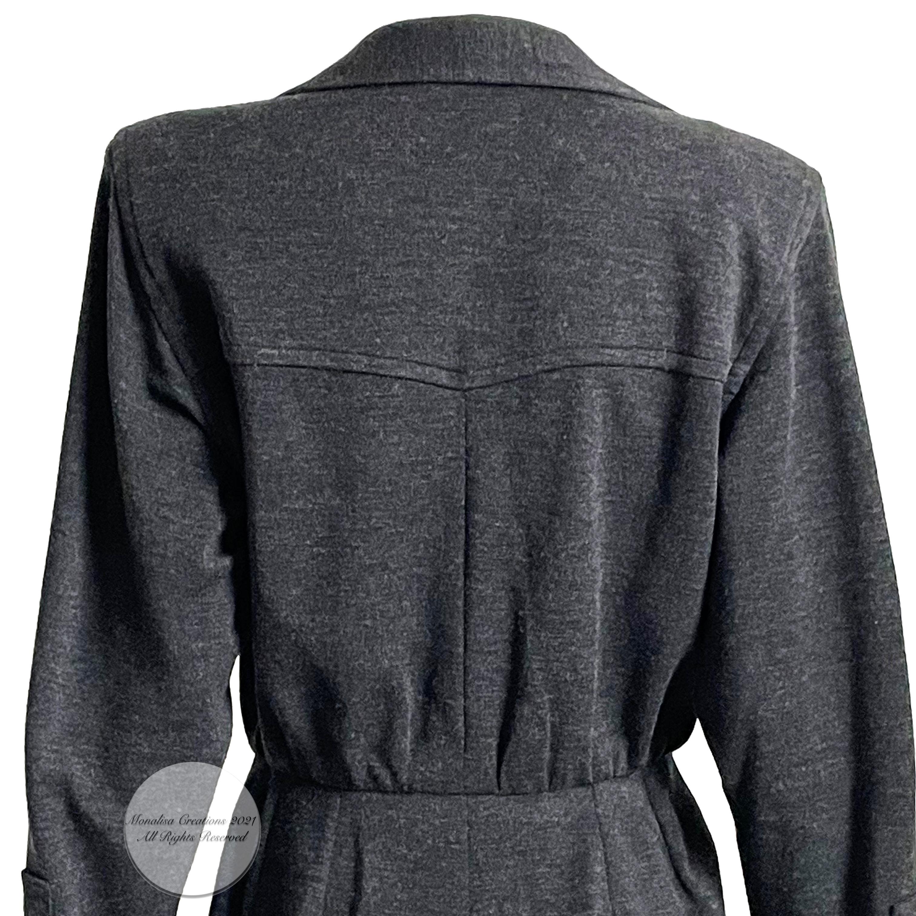 Yves Saint Laurent Jumpsuit Patch Pocket Gray Wool 90s YSL Rive Gauche Sz 40 1