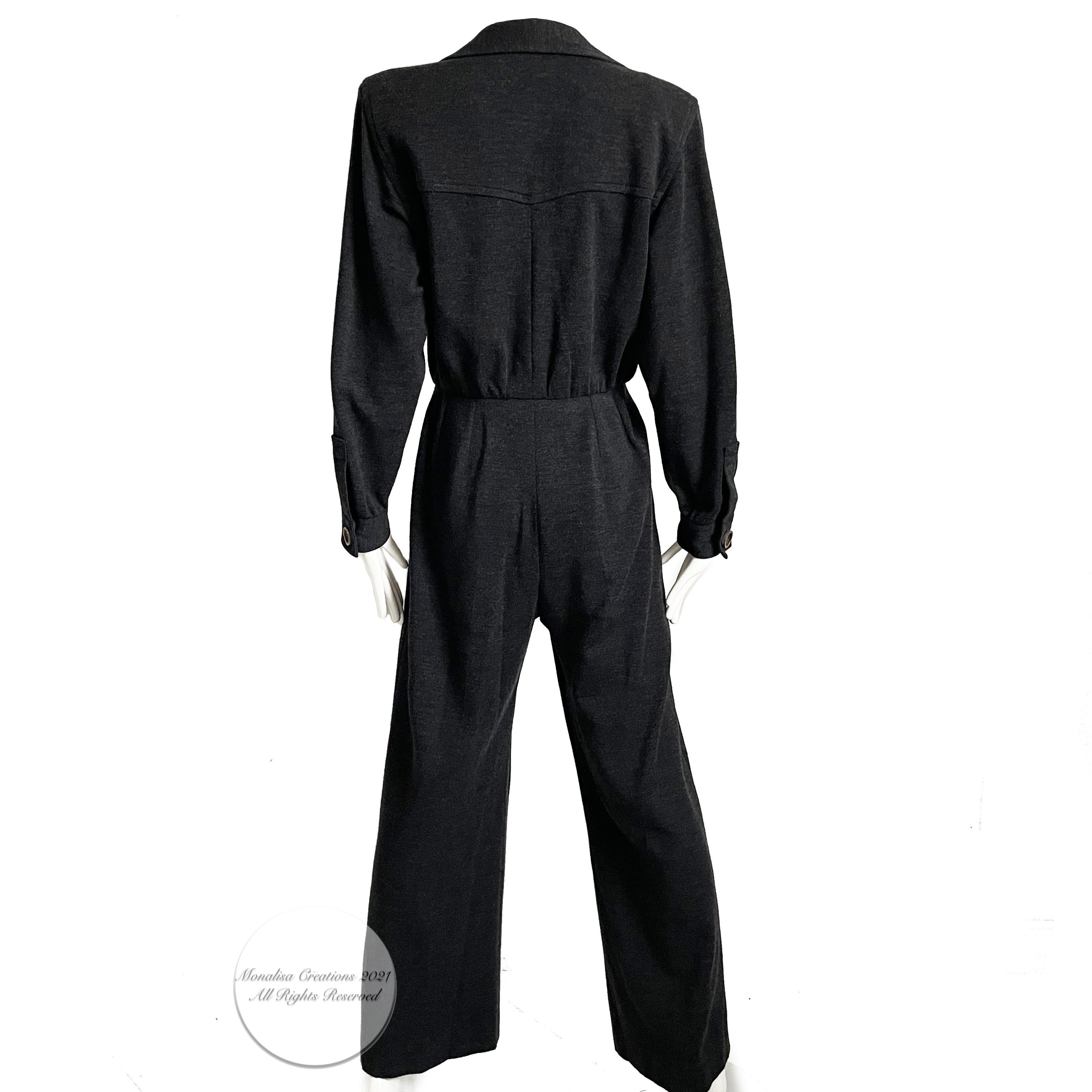 Yves Saint Laurent Jumpsuit Patch Pocket Gray Wool 90s YSL Rive Gauche Sz 40 2
