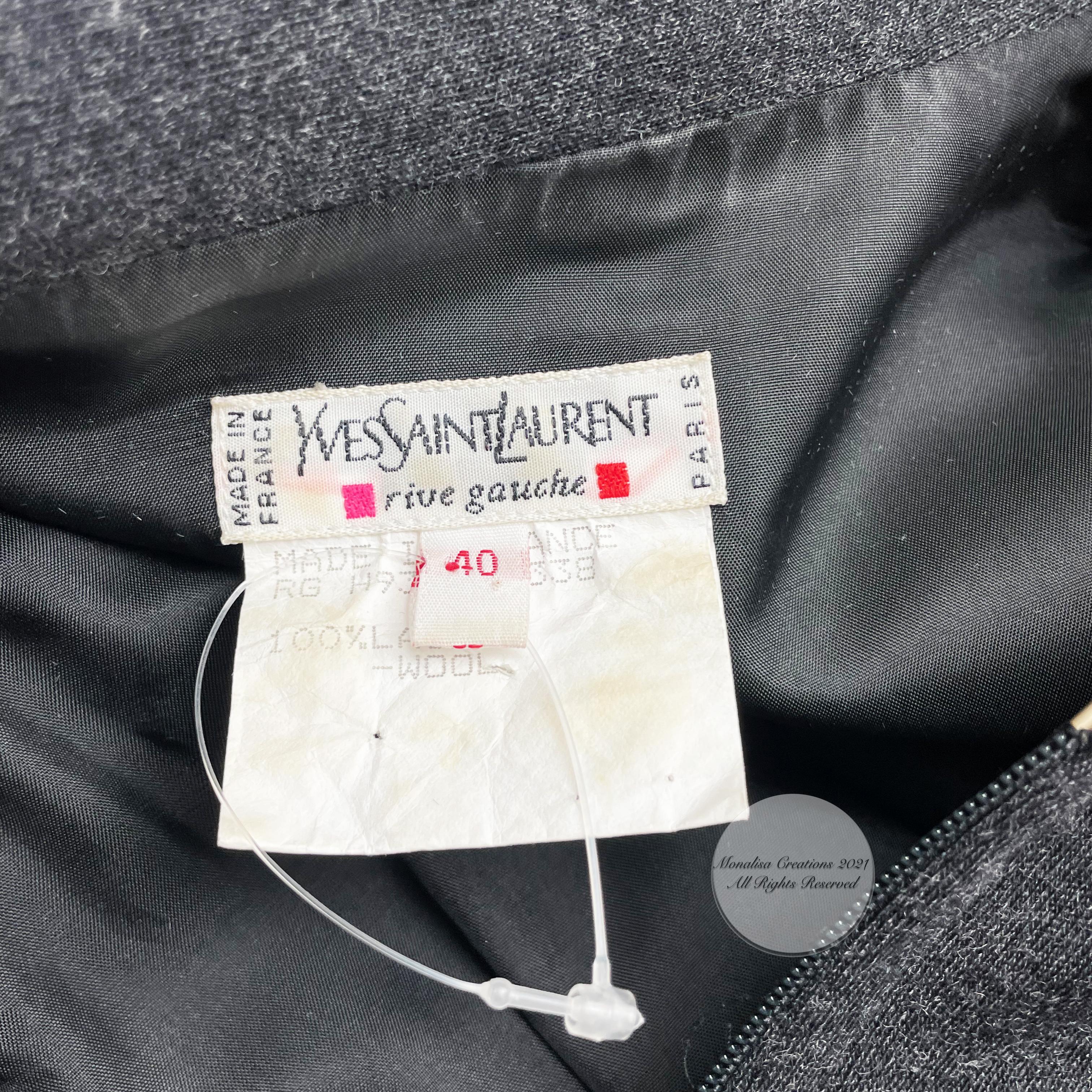 Yves Saint Laurent Jumpsuit Patch Pocket Gray Wool 90s YSL Rive Gauche Sz 40 3