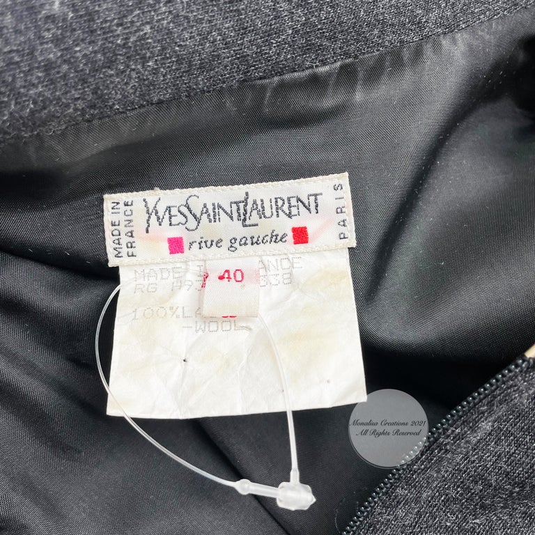 Yves Saint Laurent Jumpsuit Patch Pocket Gray Wool 90s YSL Rive Gauche Sz 40 For Sale 5