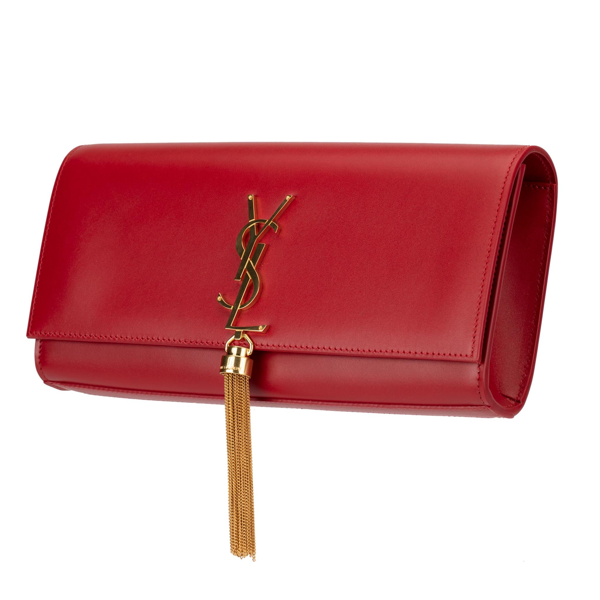 Yves Saint Laurent Kate Clutch Rouge Smooth Leather Gold Hardware In New Condition For Sale In DOUBLE BAY, NSW