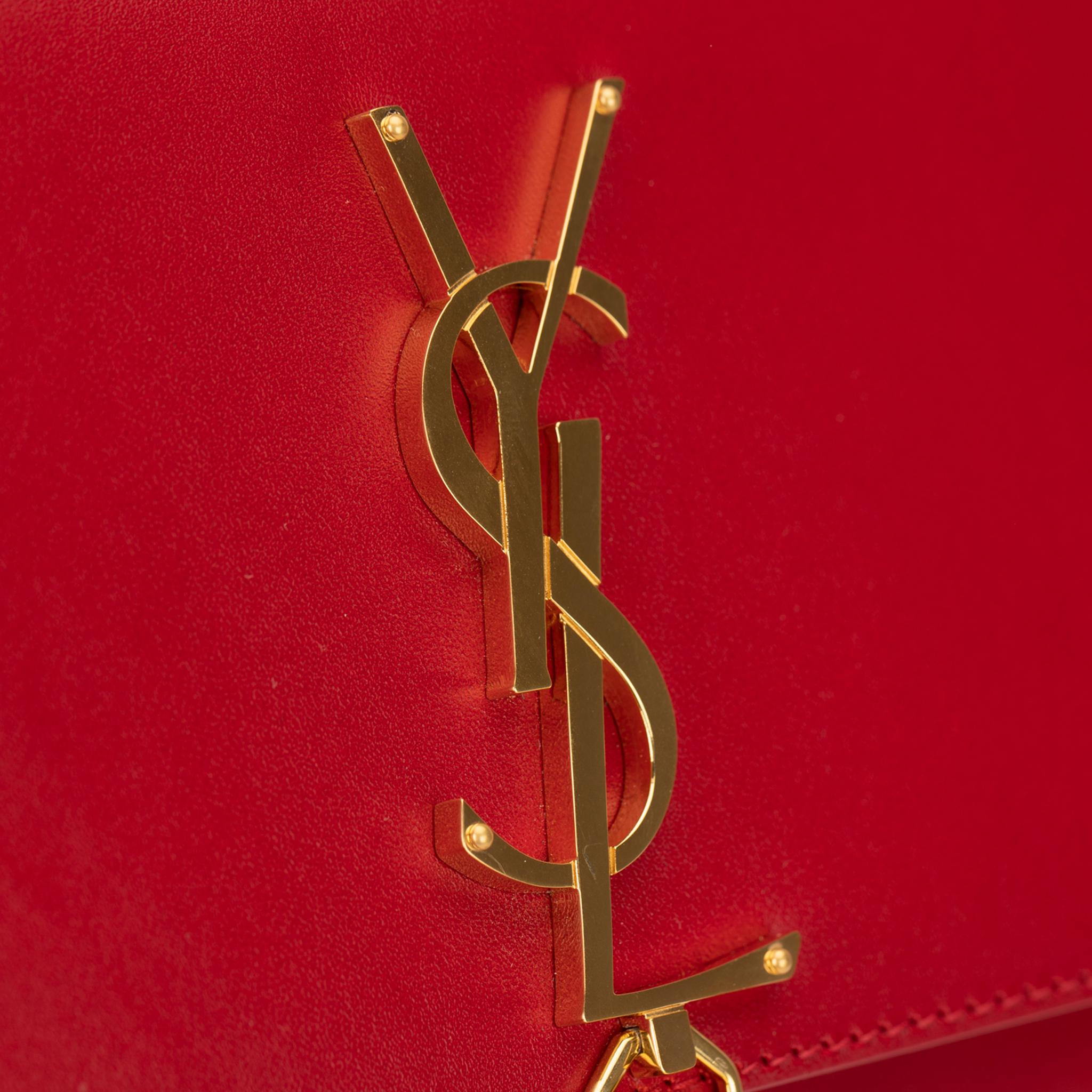 Yves Saint Laurent Kate Clutch Rouge Smooth Leather Gold Hardware For Sale 2