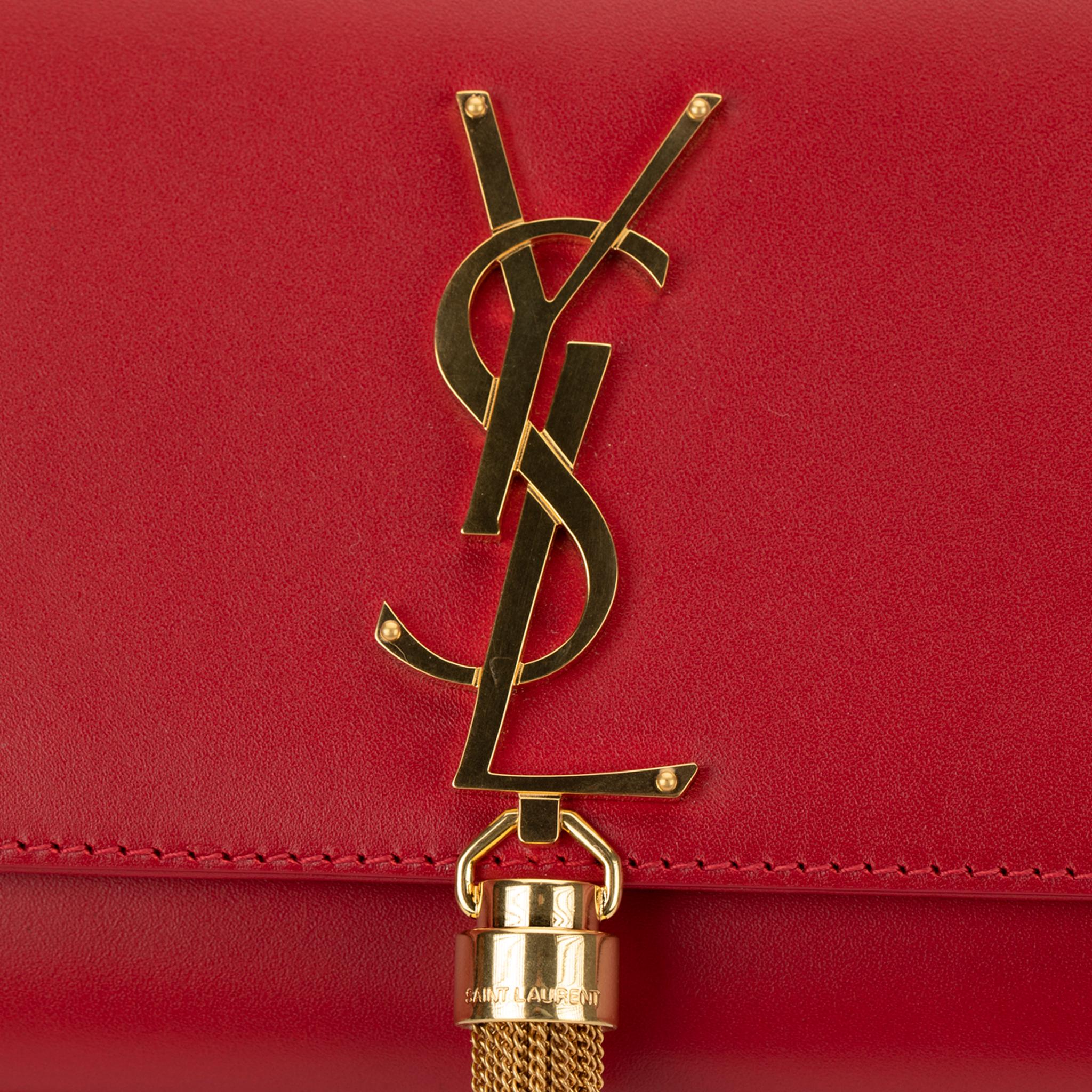 Yves Saint Laurent Kate Clutch Rouge Smooth Leather Gold Hardware For Sale 4