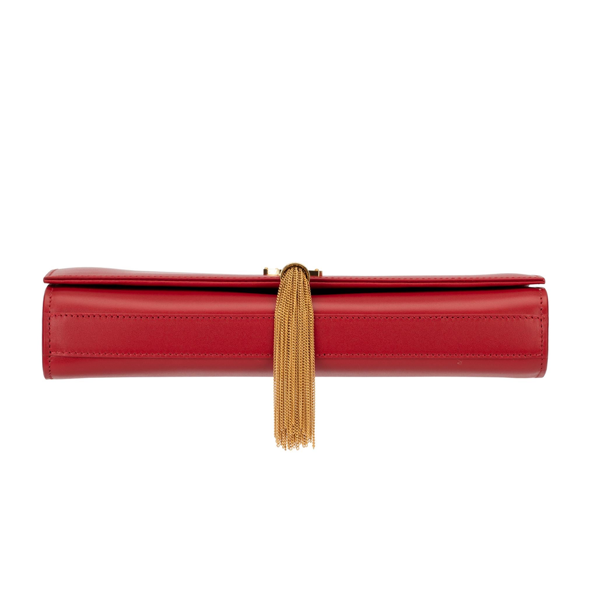 Yves Saint Laurent Kate Clutch Rouge Smooth Leather Gold Hardware For Sale 5