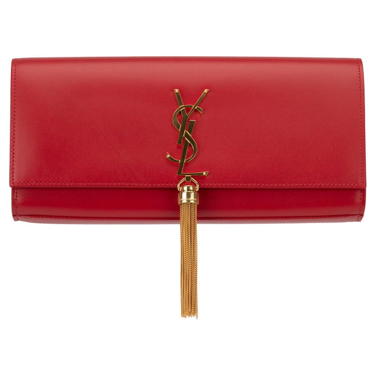 Saint Laurent Red Leather Small Kate Tassel Crossbody Bag at 1stDibs
