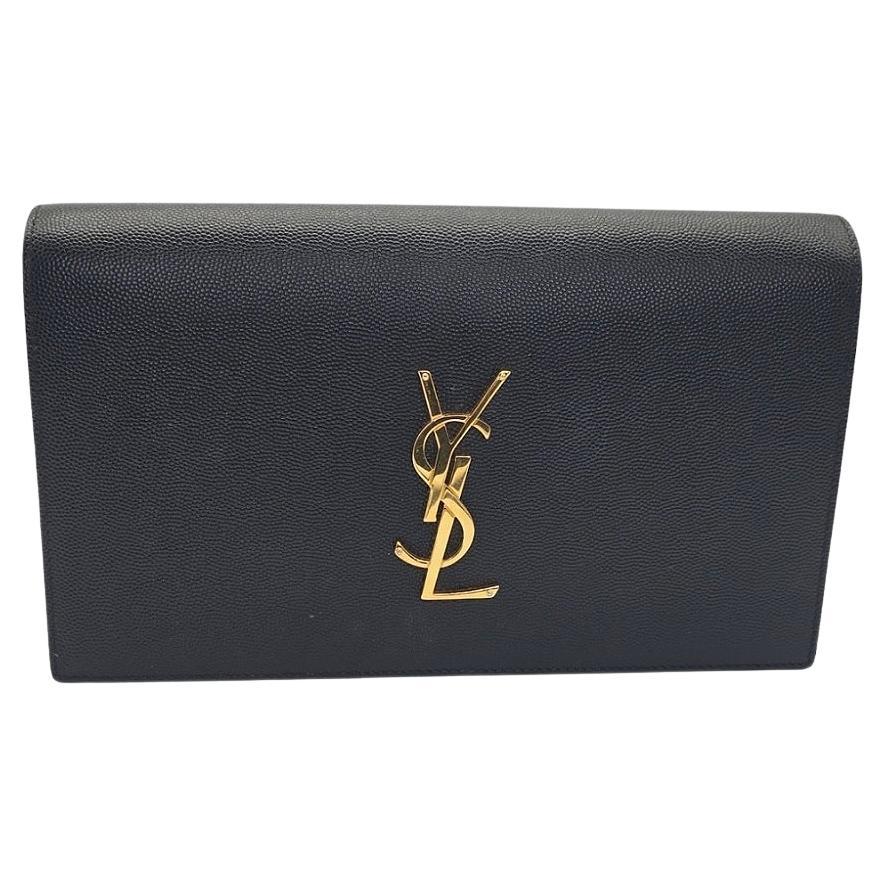 YVES Saint Laurent Kate Grained Leather Clutch For Sale